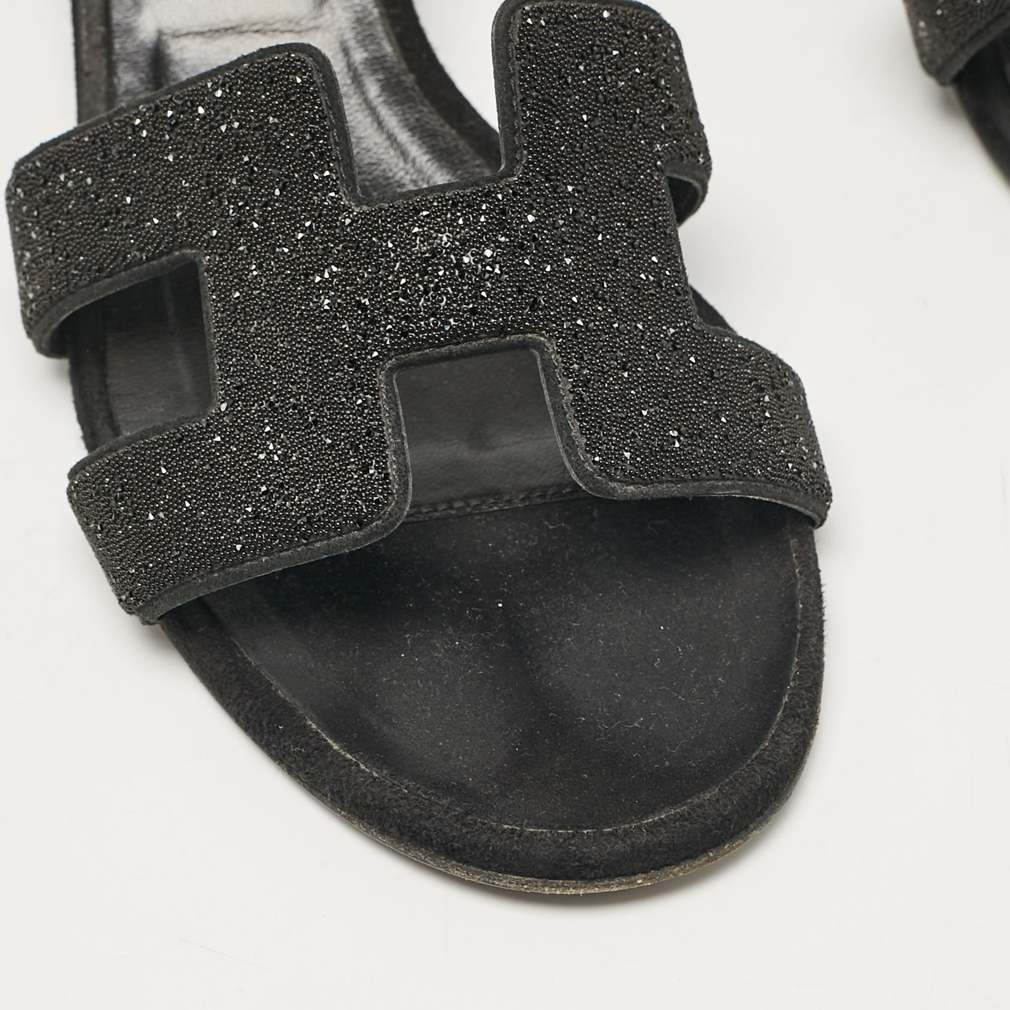 Hermes Black Glitter And Suede Oasis Slide Sandals Size 36.5