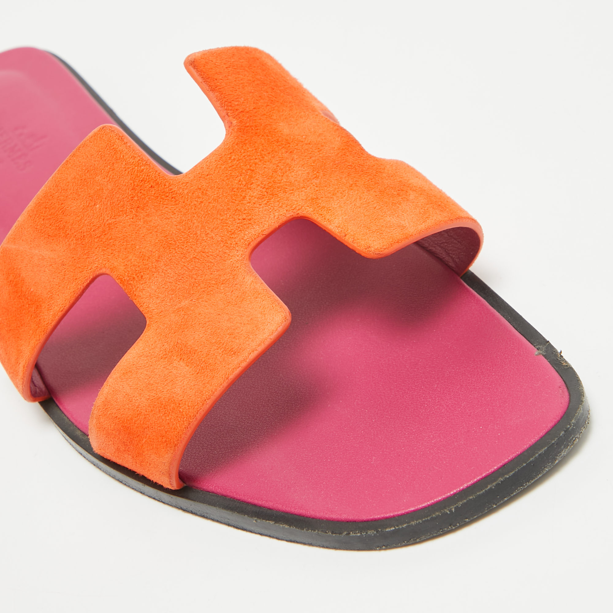 Hermes Orange Suede Oran Flat Slides Size 41.5