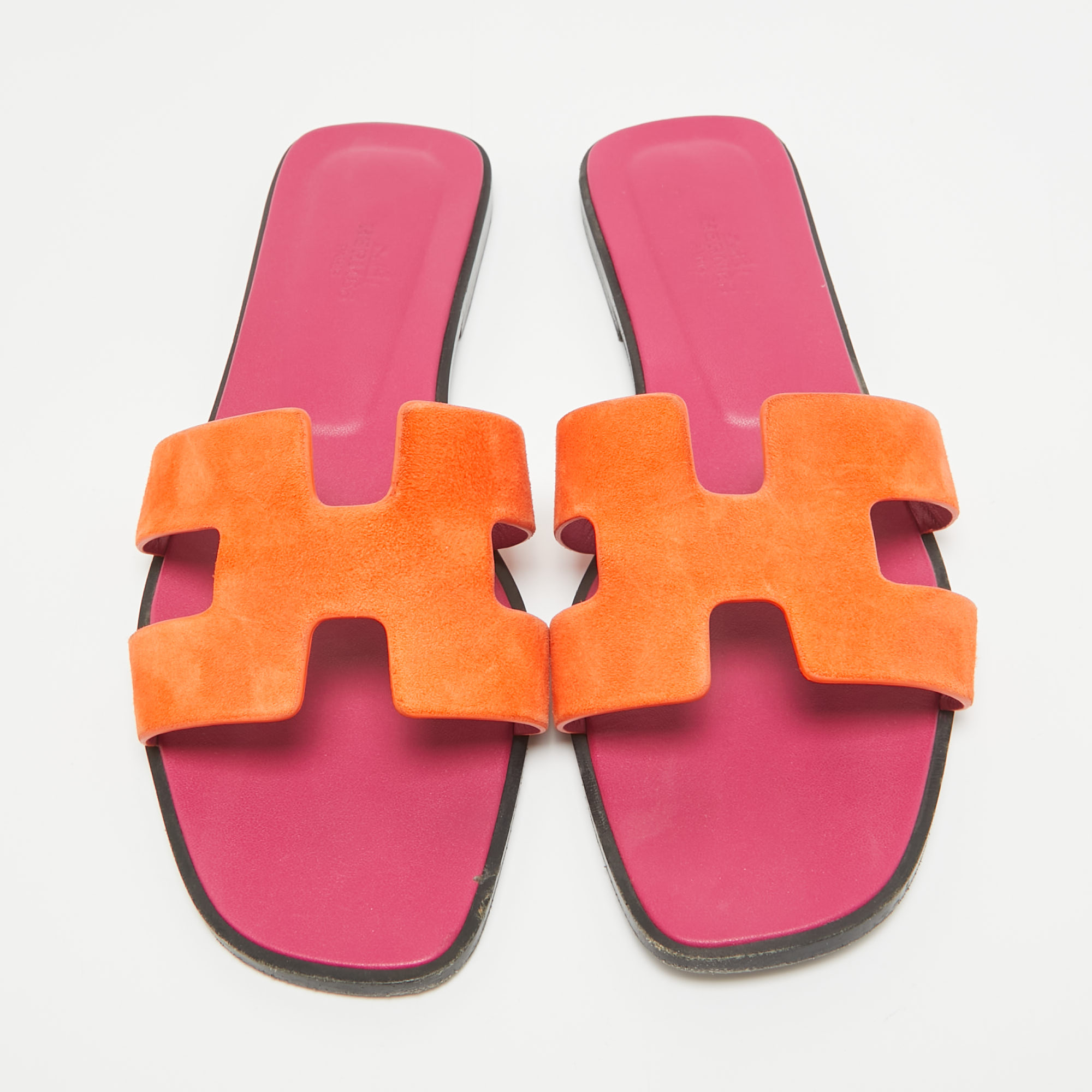 Hermes Orange Suede Oran Flat Slides Size 41.5