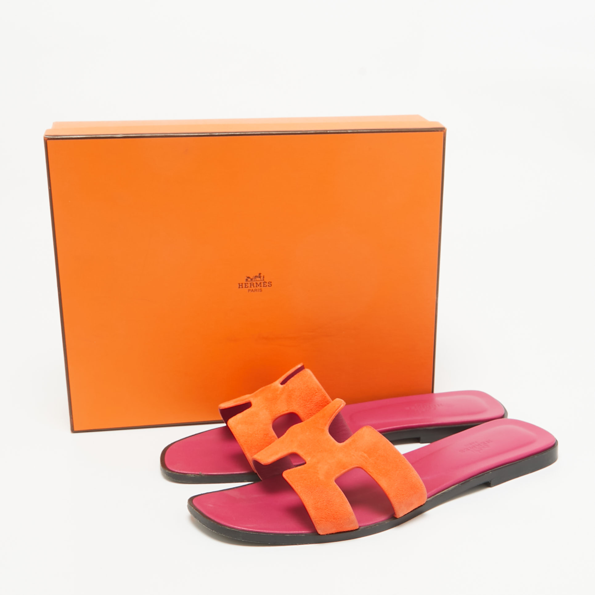 Hermes Orange Suede Oran Flat Slides Size 41.5