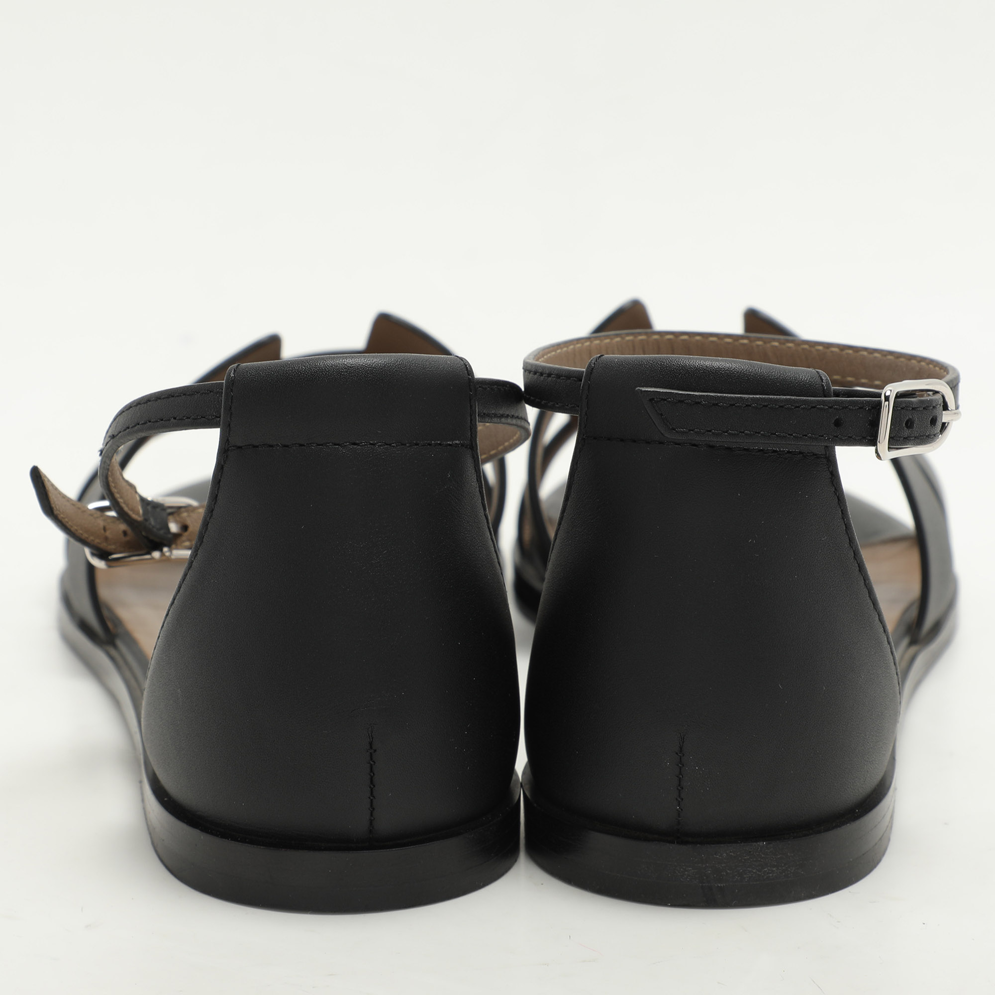 Hermes Black Leather Santorini Flat Sandals Size 39