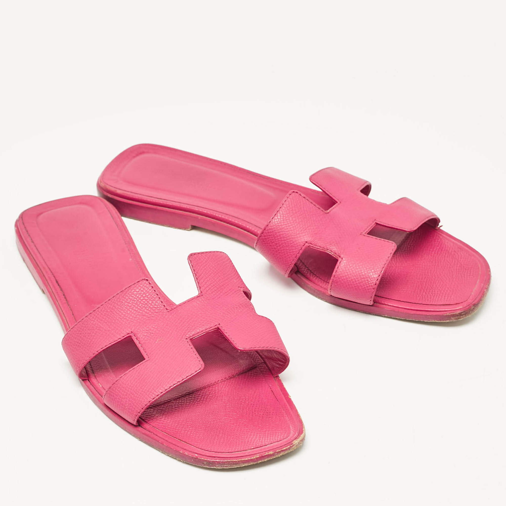 Hermes Pink Leather Oran Flat Sandals Size 40