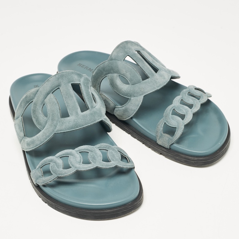 Hermes Grey Suede Extra Slides Size 39.5