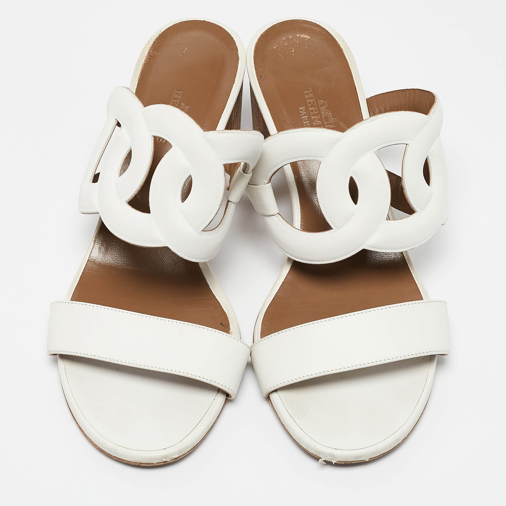 Hermes White Leather Bikini Sandals Size 38