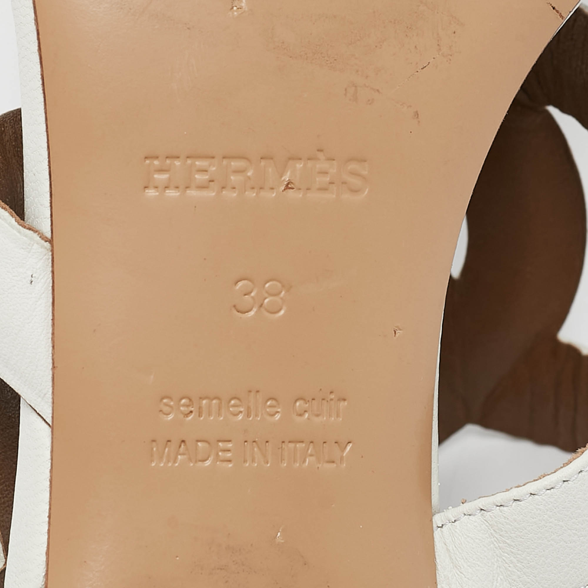 Hermes White Leather Bikini Sandals Size 38