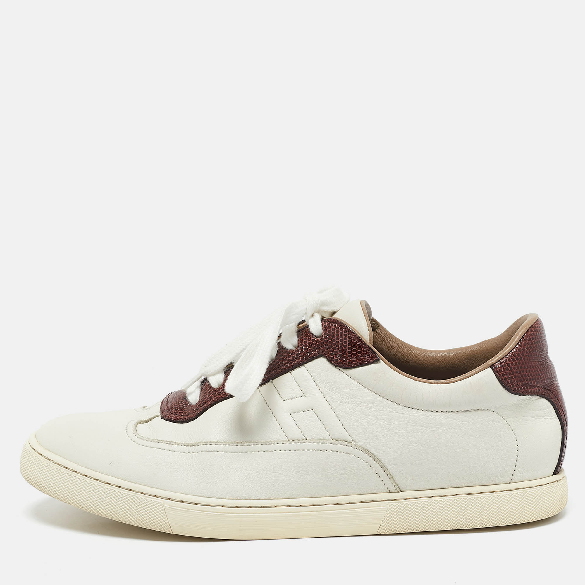 Hermes White/Burgundy Leather and Lizard Quicker Low Top Sneakers Size
Hermes White/Burgundy Leather and Lizard Quicker Low Top Sneakers Size
