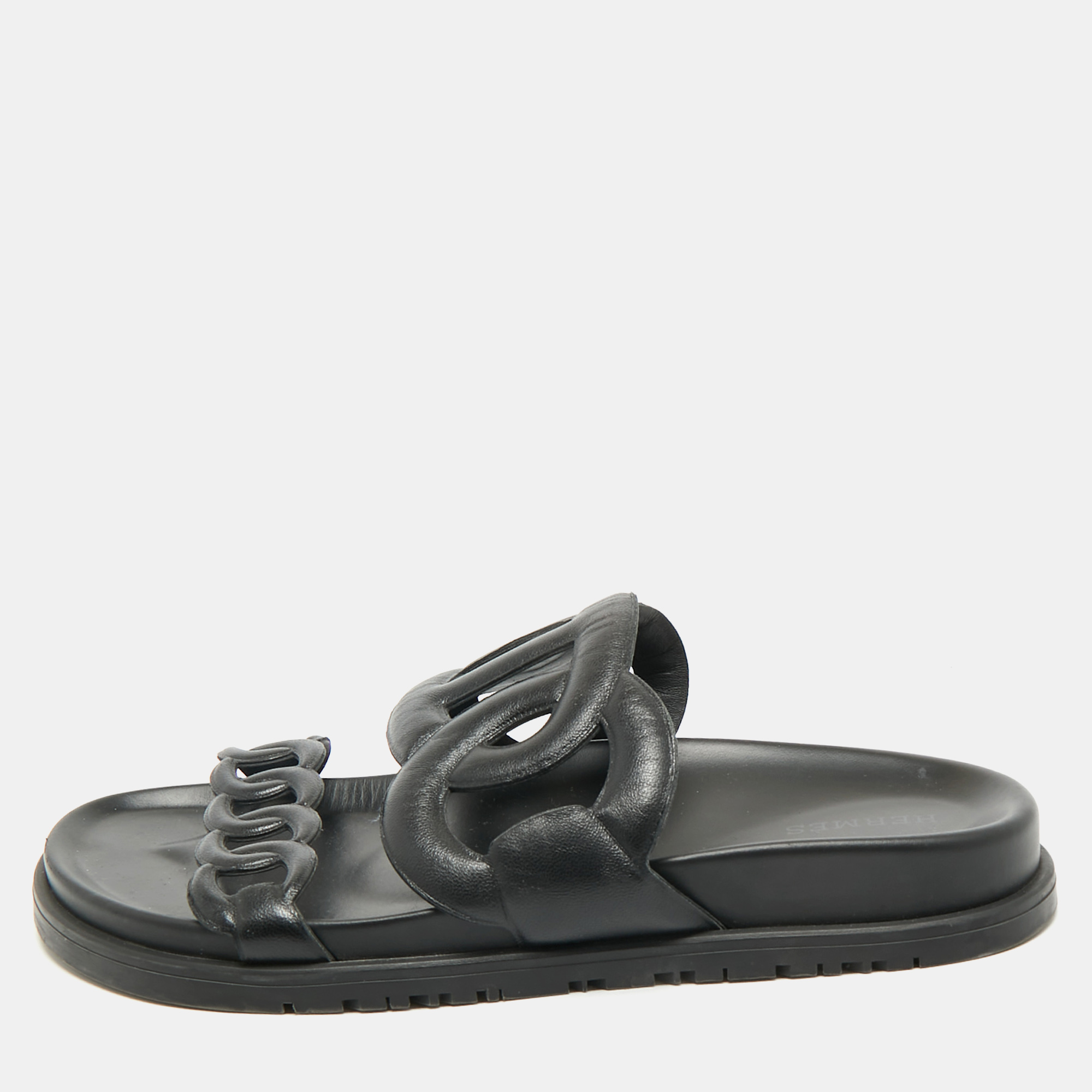 Hermes Black Leather Extra Flat Slide Sandals Size 36.5 - Hermes - Modalova