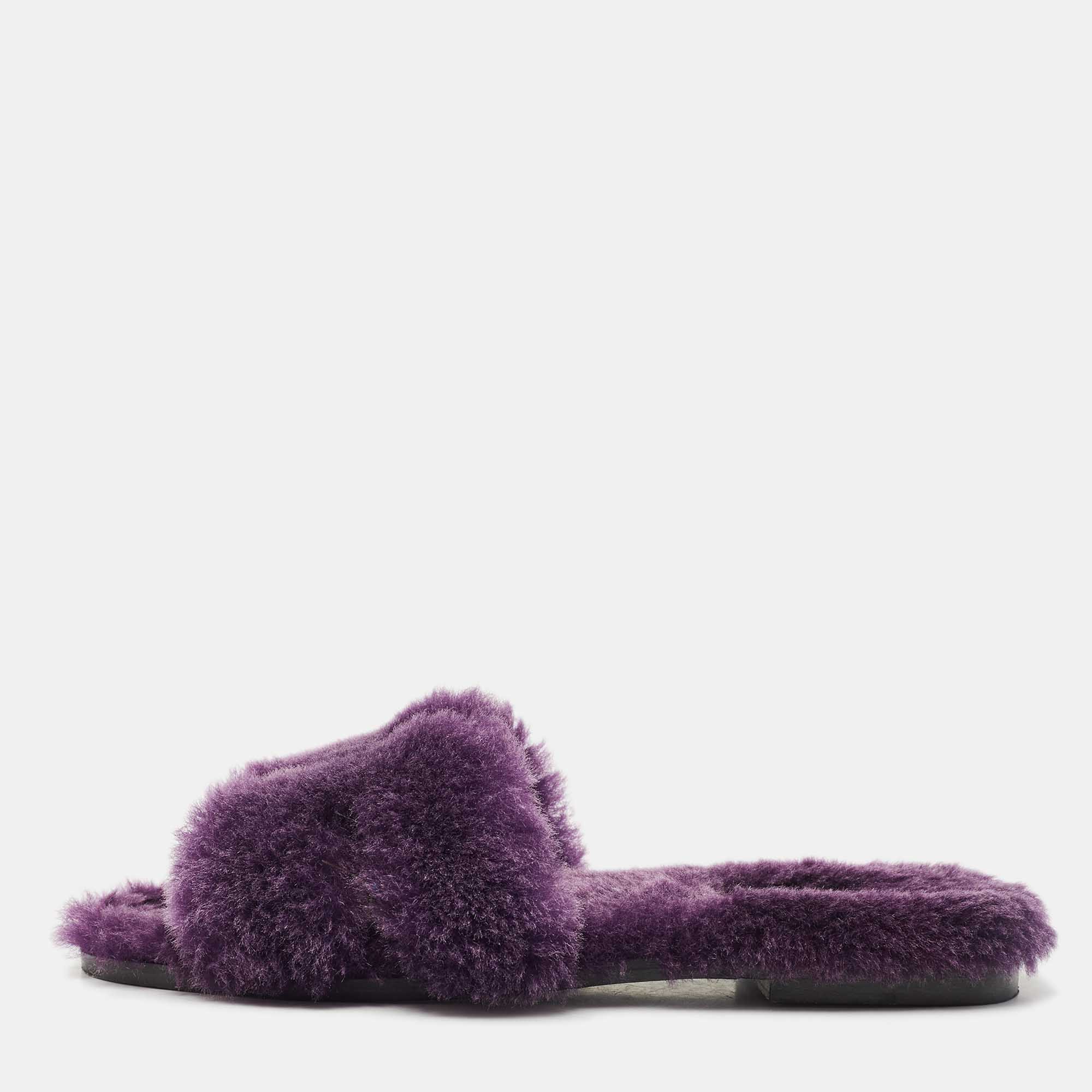 Hermes Purple Shearling Fur Oran Flat Sandals Size 38 - Hermes - Modalova