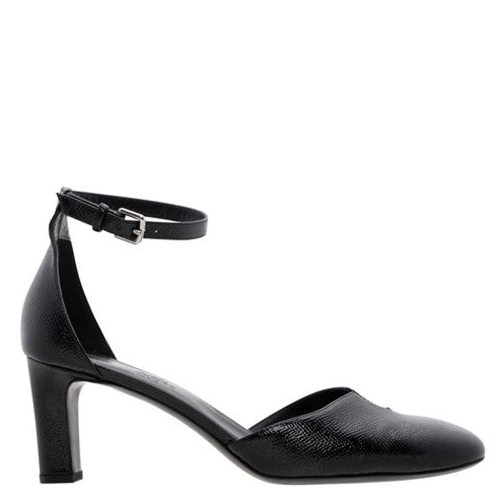 Image of Hermes Black Leather Lady  Ankle Strap Sandals Size .