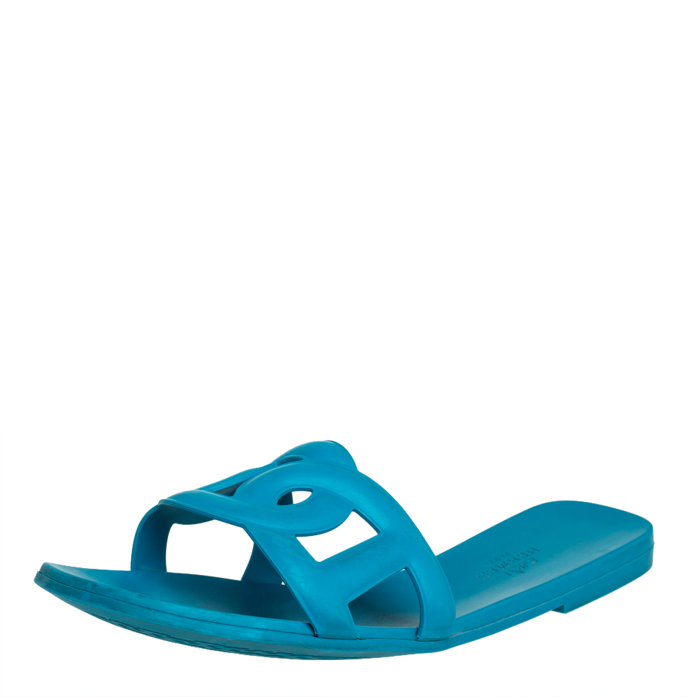 Hermes Blue Rubber Aloha Sandals Size 36