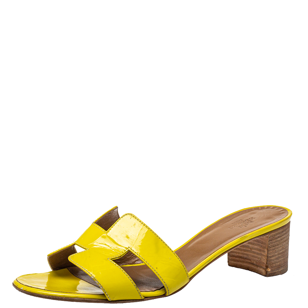 Hermes Yellow Patent Leather Oasis Sandals Size 39.5