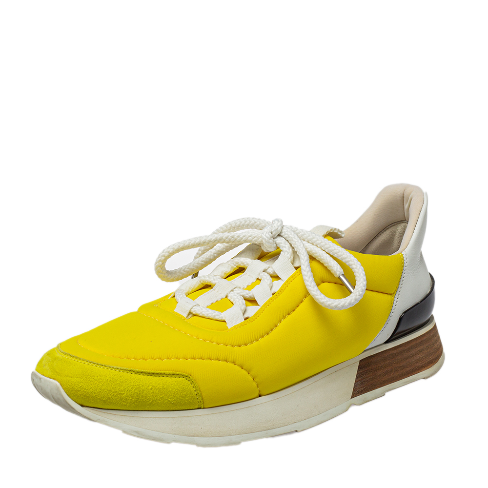 Hermes Yellow Nylon And Suede Low Top Sneakers Size 38