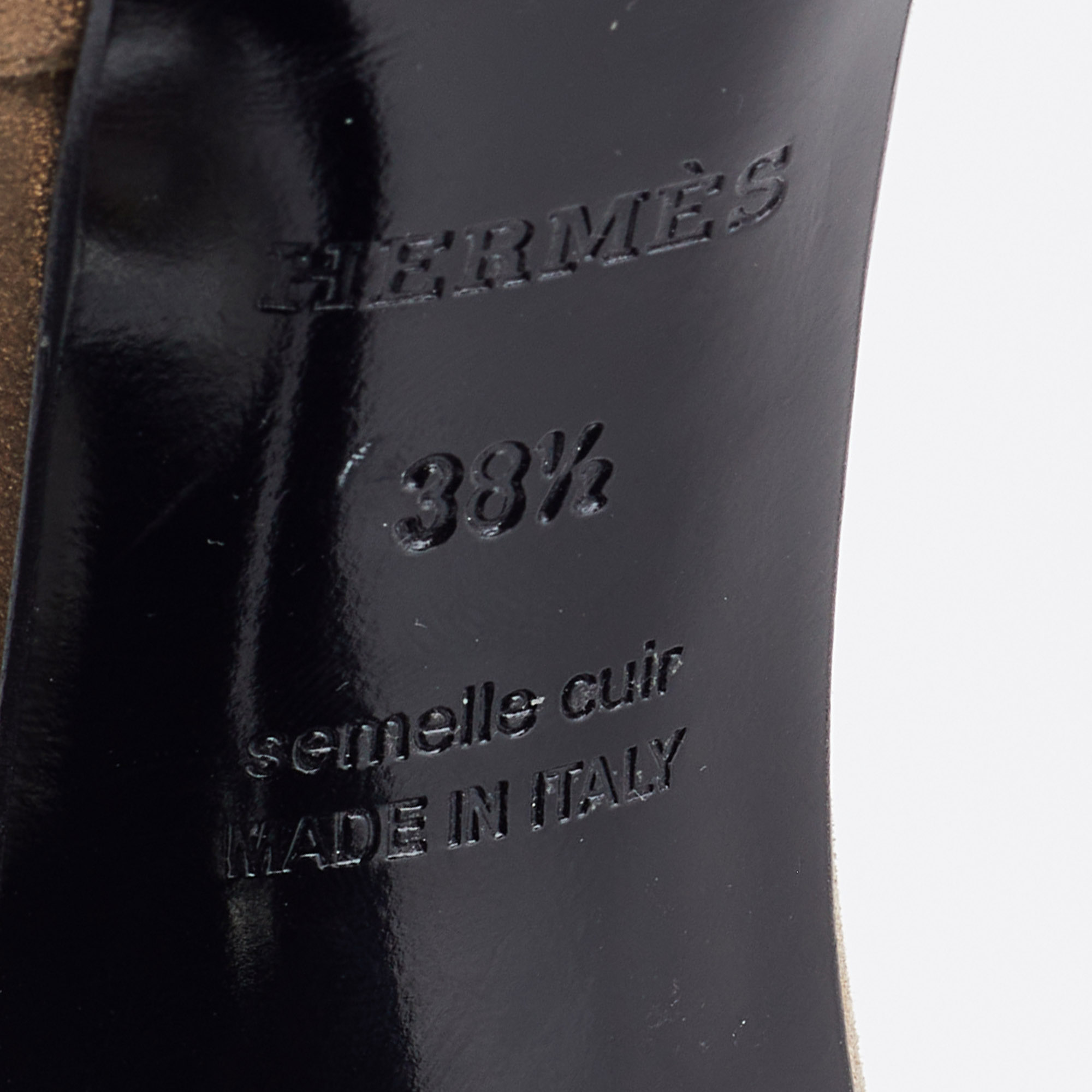Hermes Metallic Beige Leather Peep Toe Booties Size 38.5