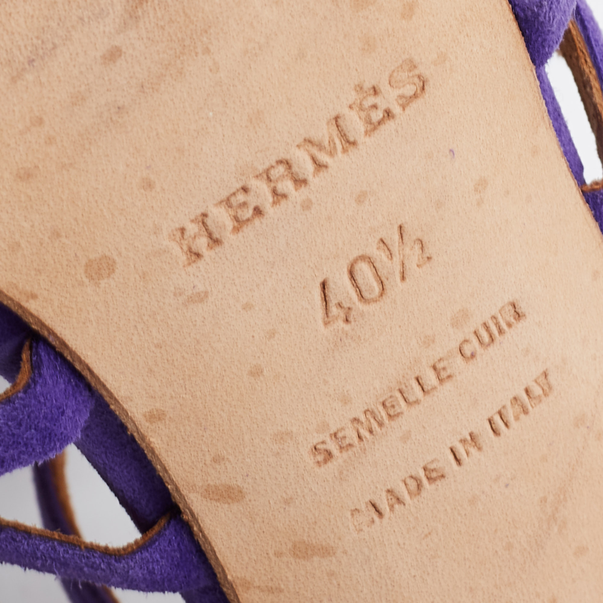 Hermes Purple Suede Cutout Accent Sandals Size 40.5