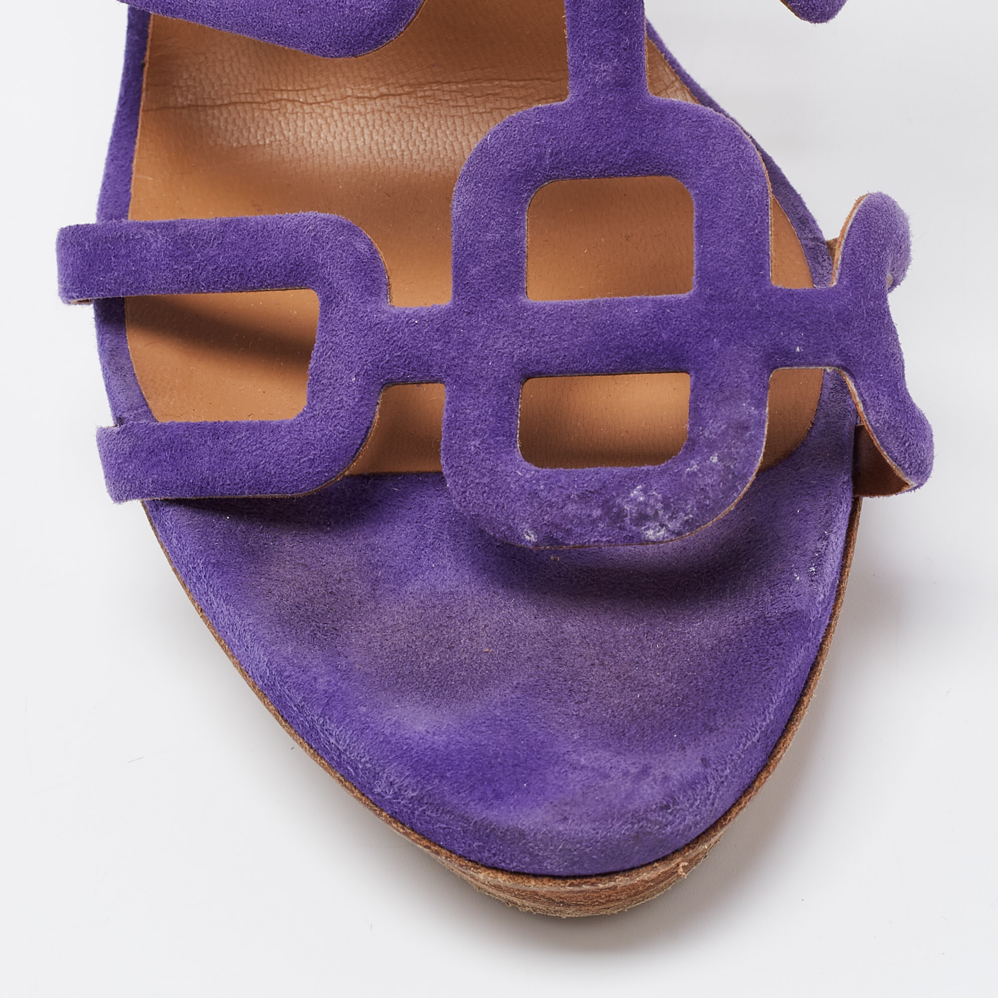 Hermes Purple Suede Cutout Accent Sandals Size 40.5