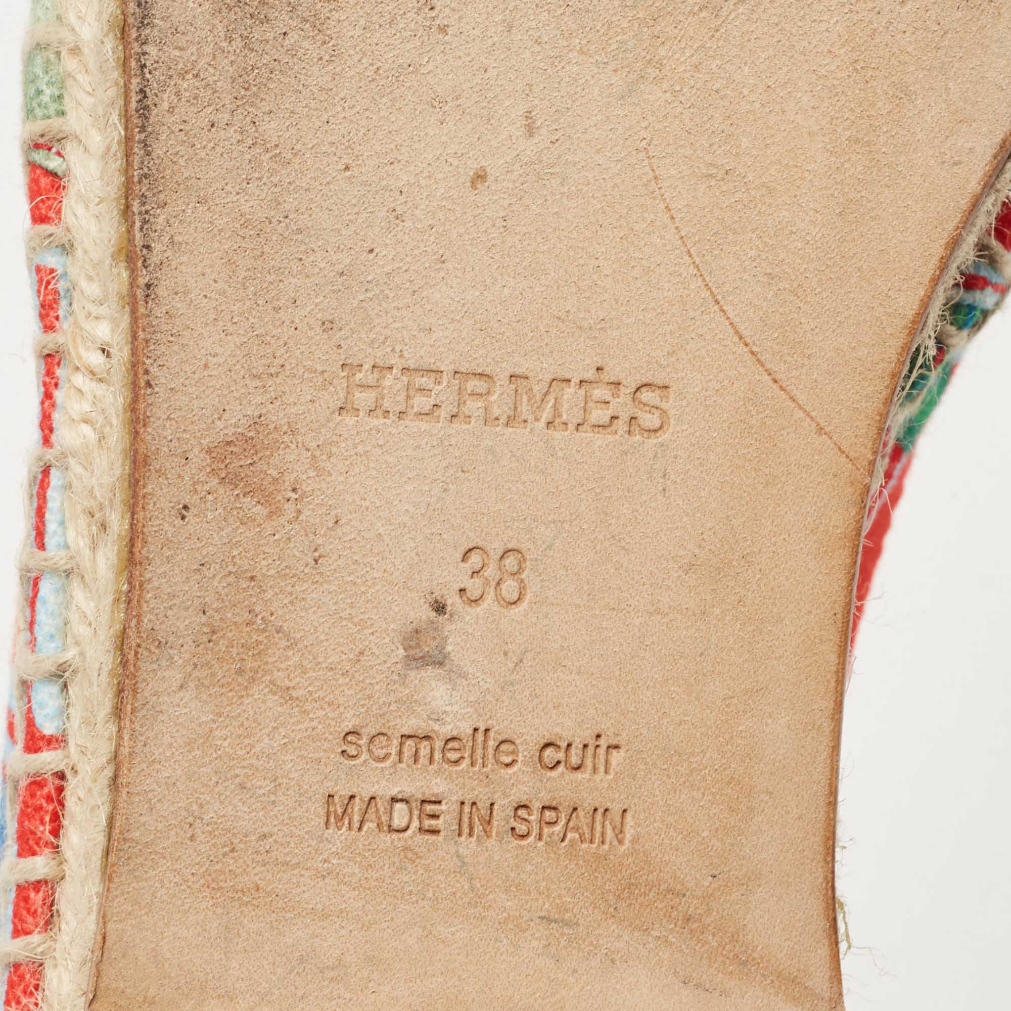 Hermes Multicolor Canvas Malaga Espadrille Size 38