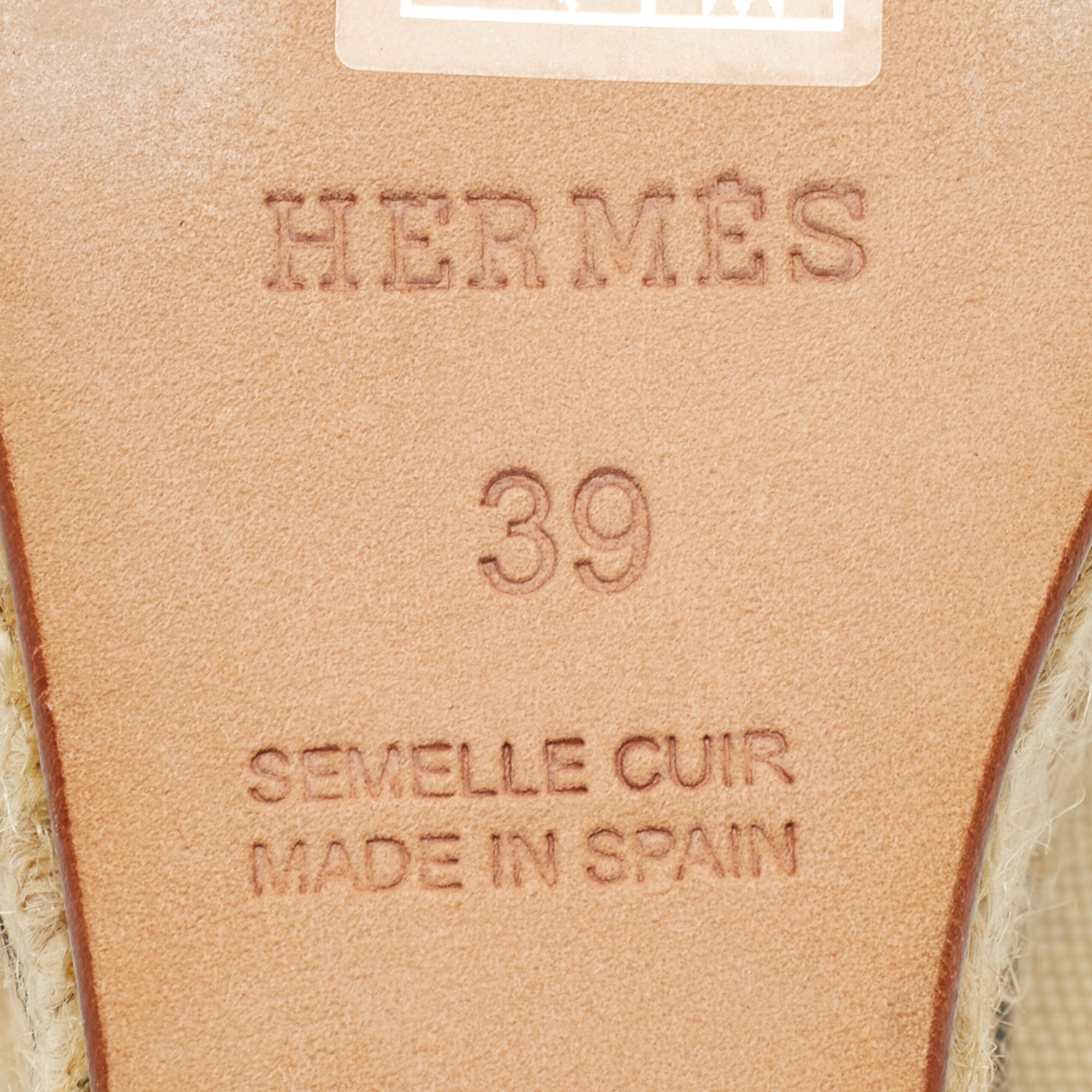 Hermes Beige Canvas Platform Espadrille Sandals Size 39