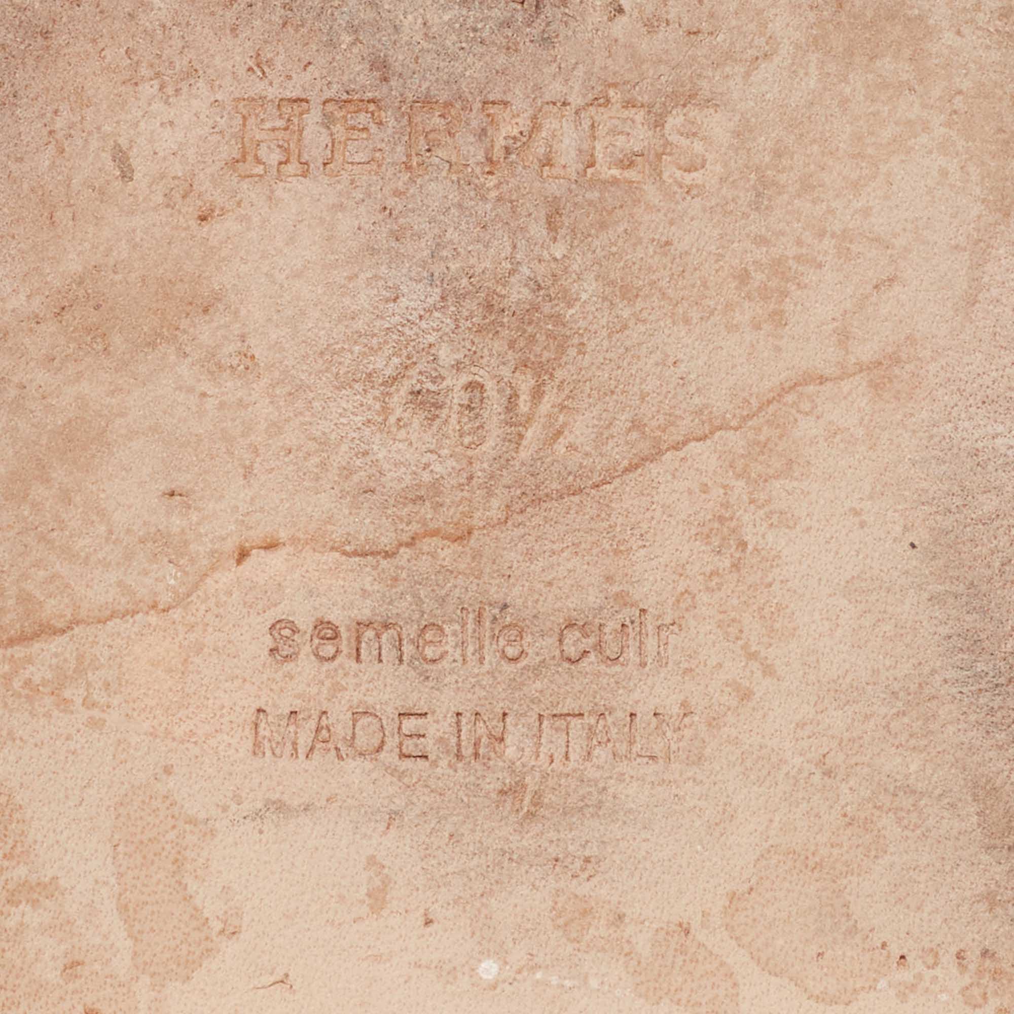 Hermes Silver Leather Oran Flat Slides Size 40.5