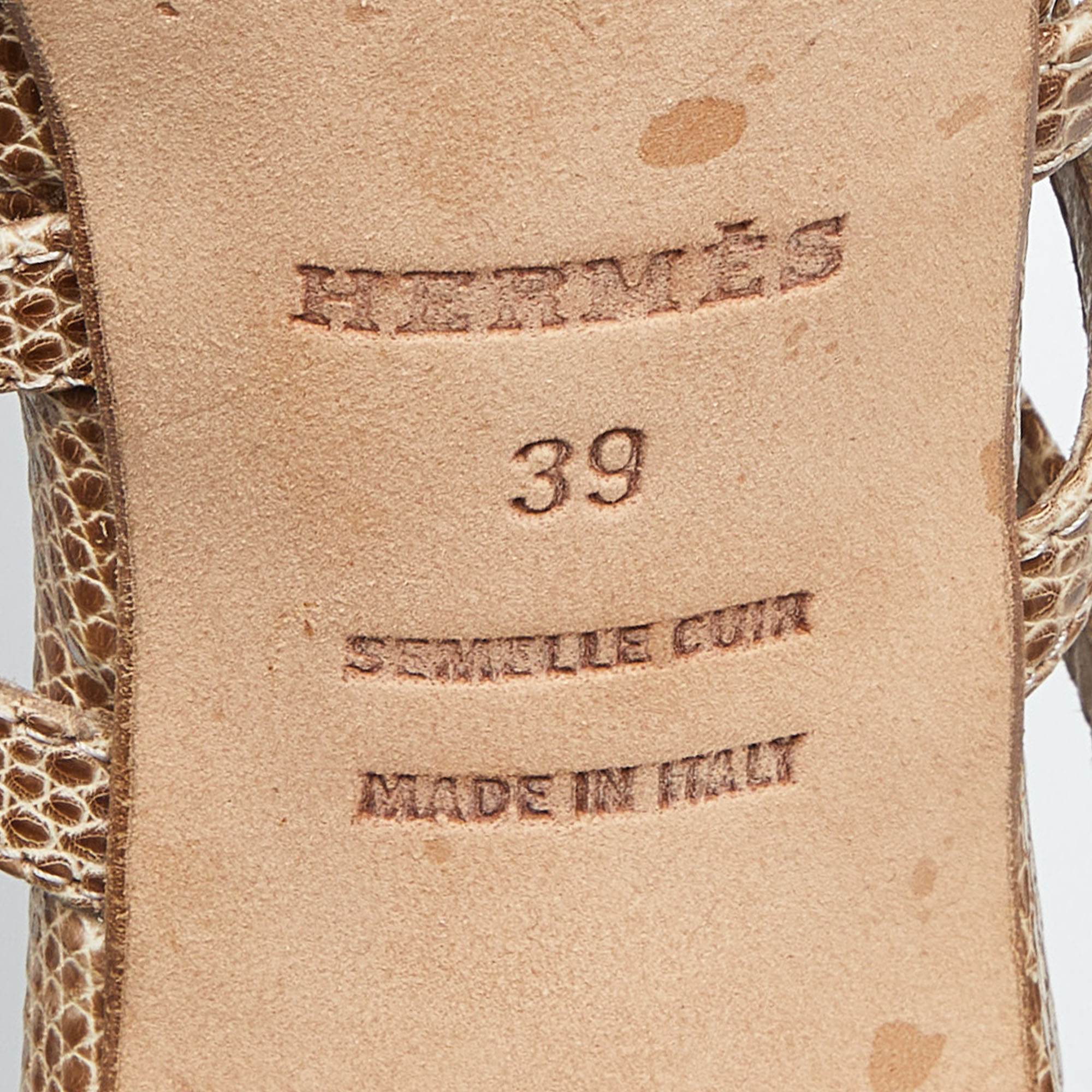 Hermes Beige Lizard Cut Out Platform Sandal Size 39