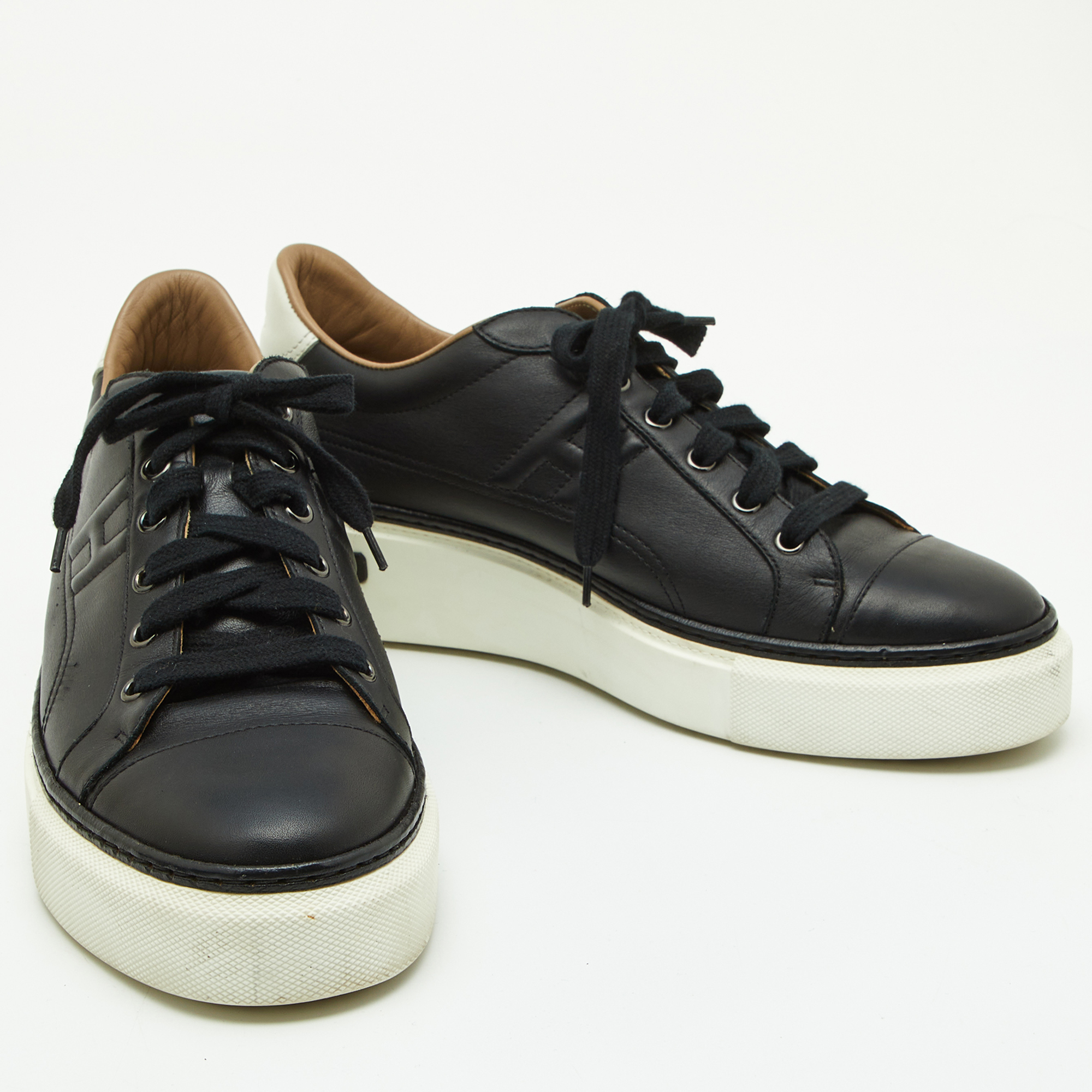 Hermes Black Leather Quicker Sneakers Size 41