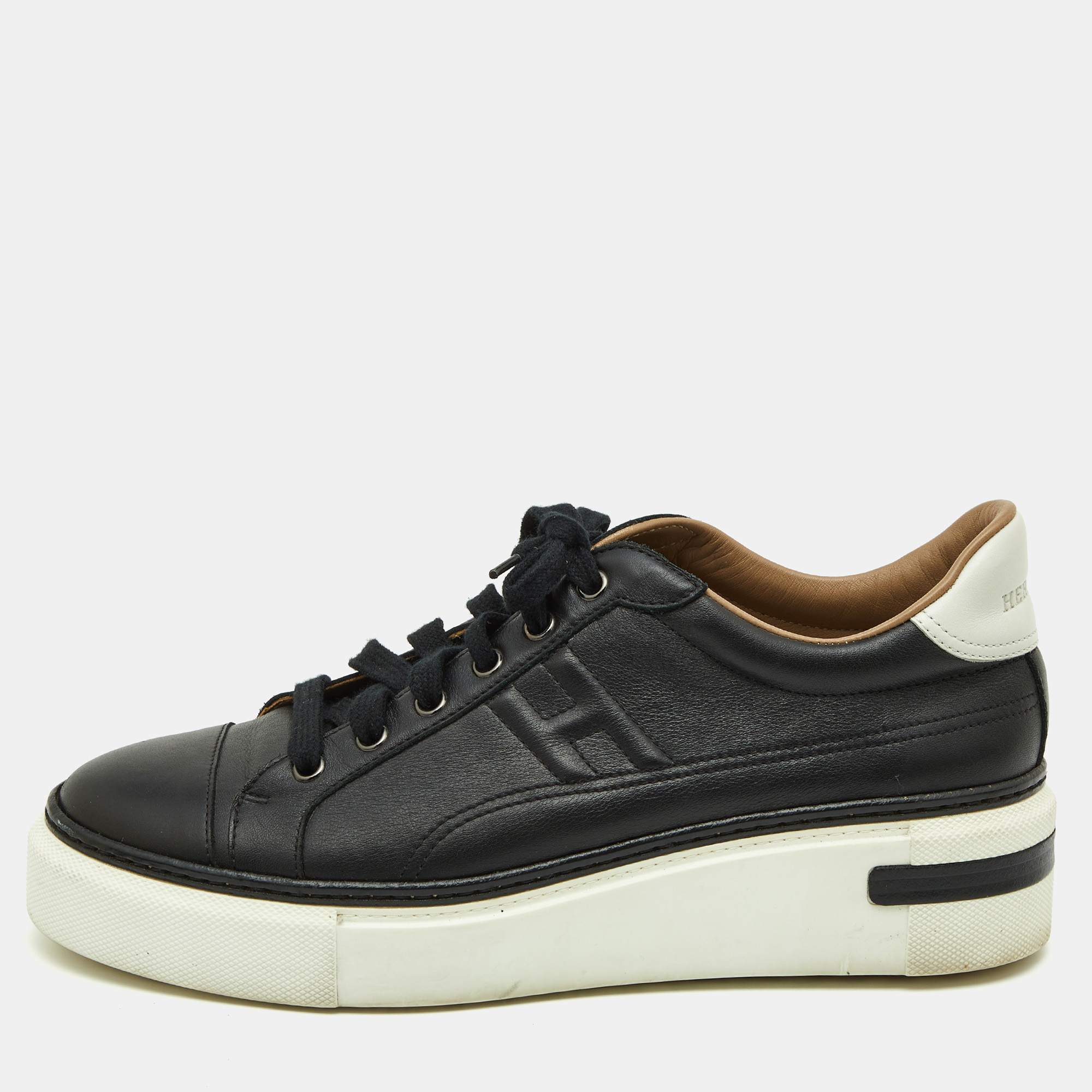 Hermes Black Leather Quicker Sneakers Size 41