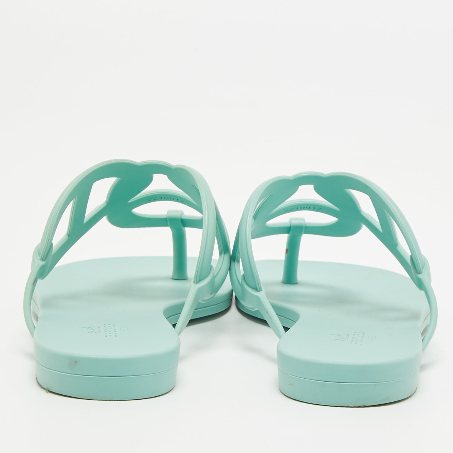Hermes Mint Green Rubber Egerie Thong Flat Slides Size 36