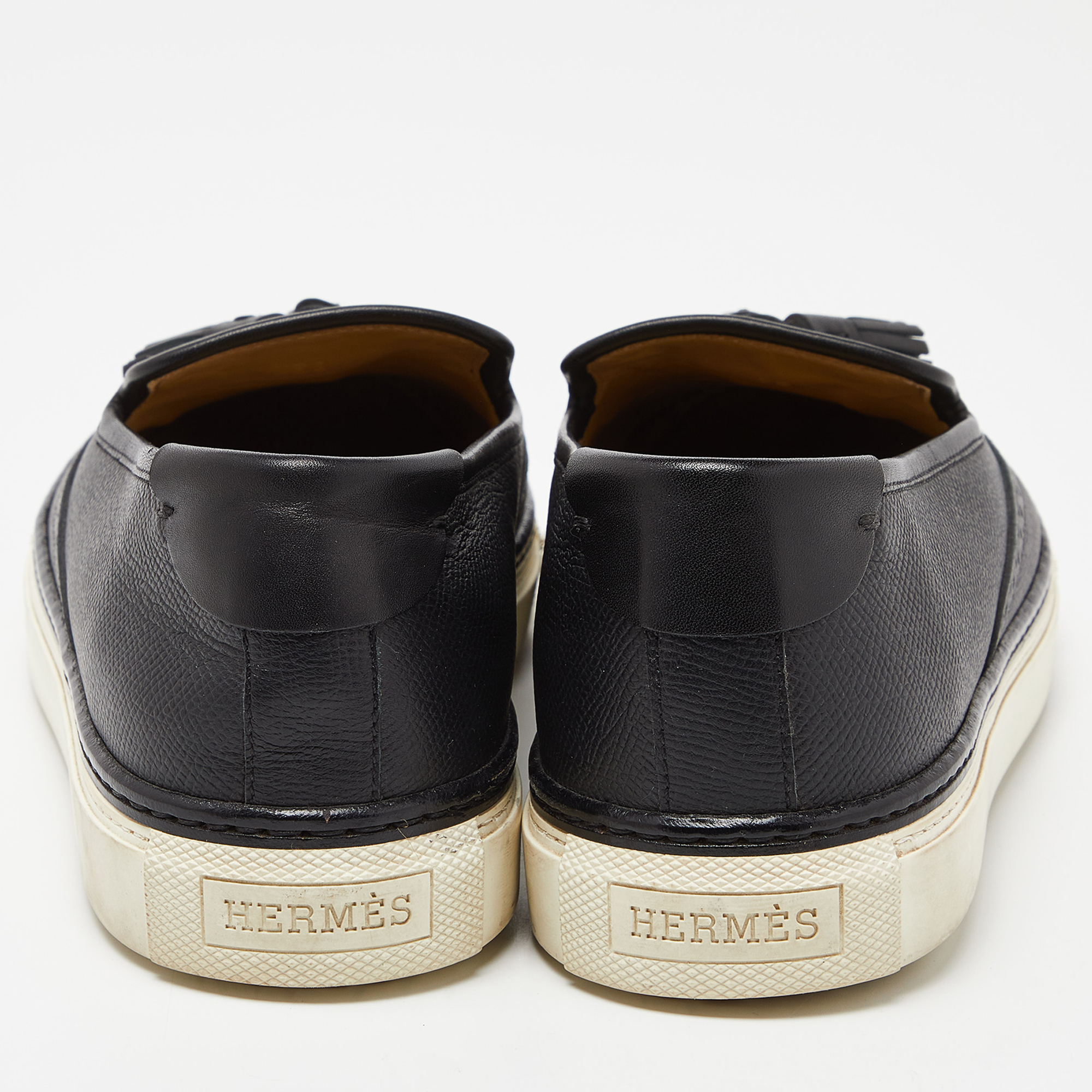 Hermes Black Brogue Leather Tassel Slip On Sneakers Size 38