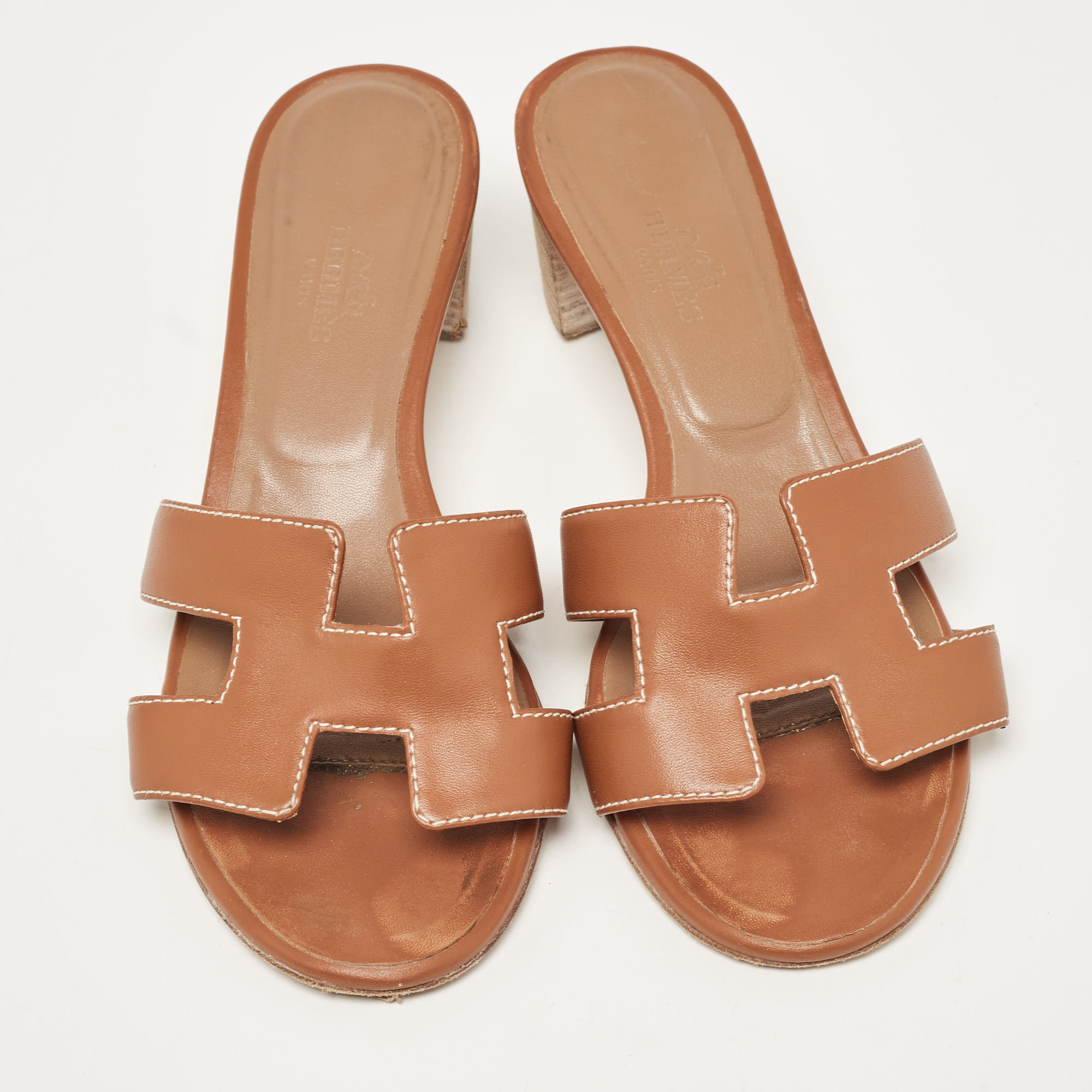 Hermes Brown Leather Oasis Slides Size 36