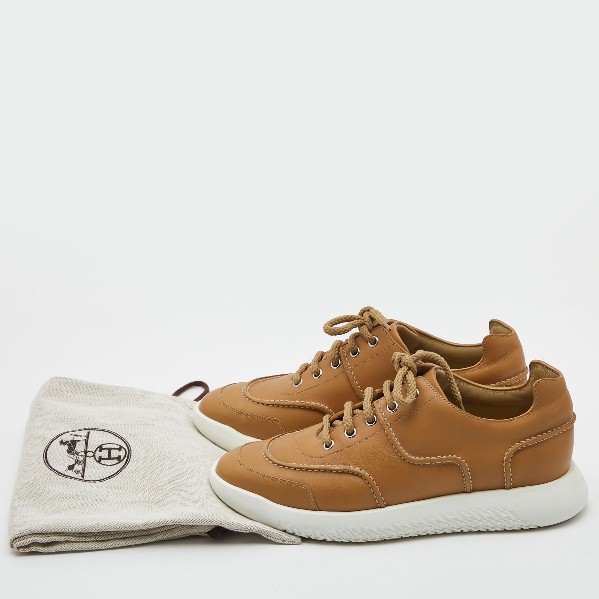 Hermes Tan Leather Low Top Sneakers Size 40