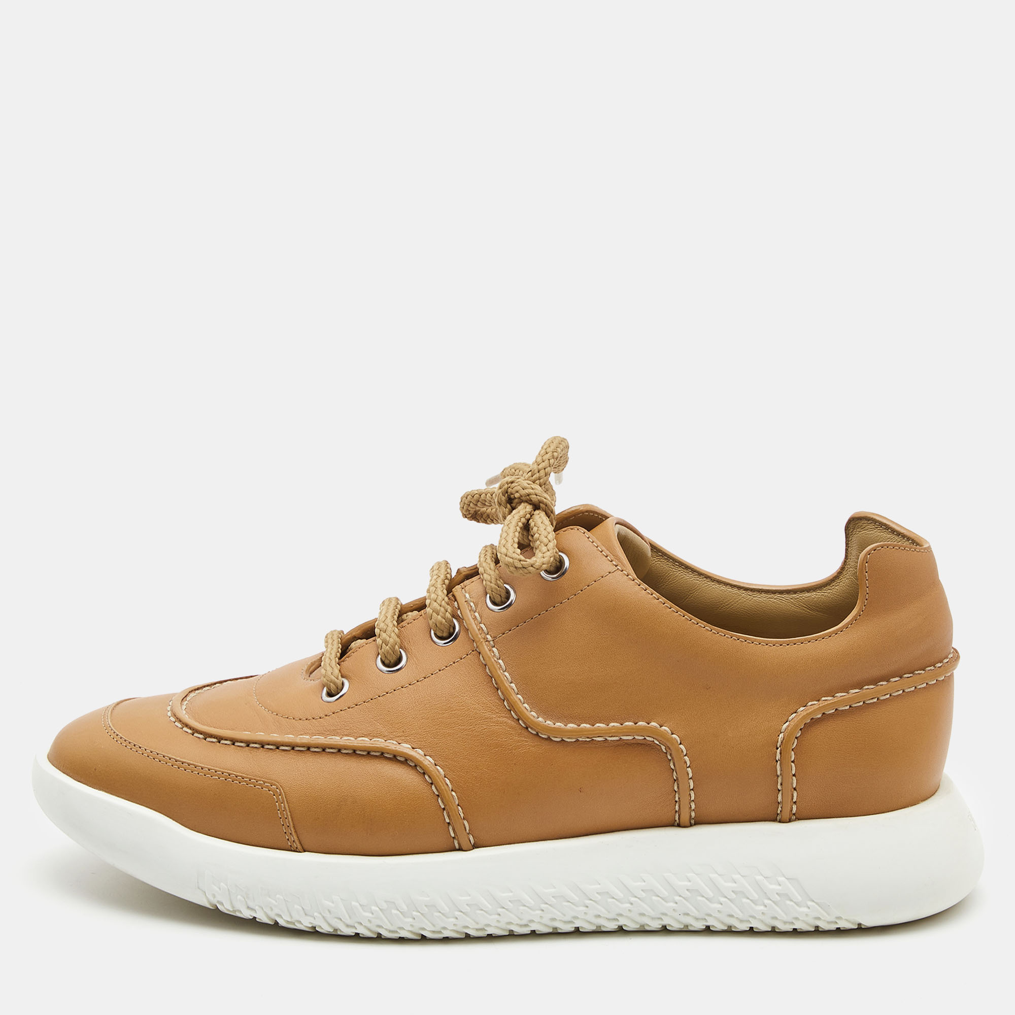 Hermes Tan Leather Low Top Sneakers Size 40