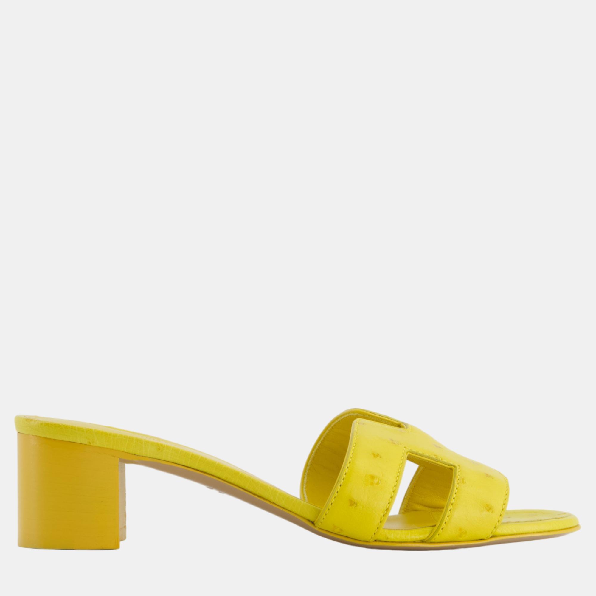 Hermes oasis sandal in jaune curcuma ostrich leather size eu 36