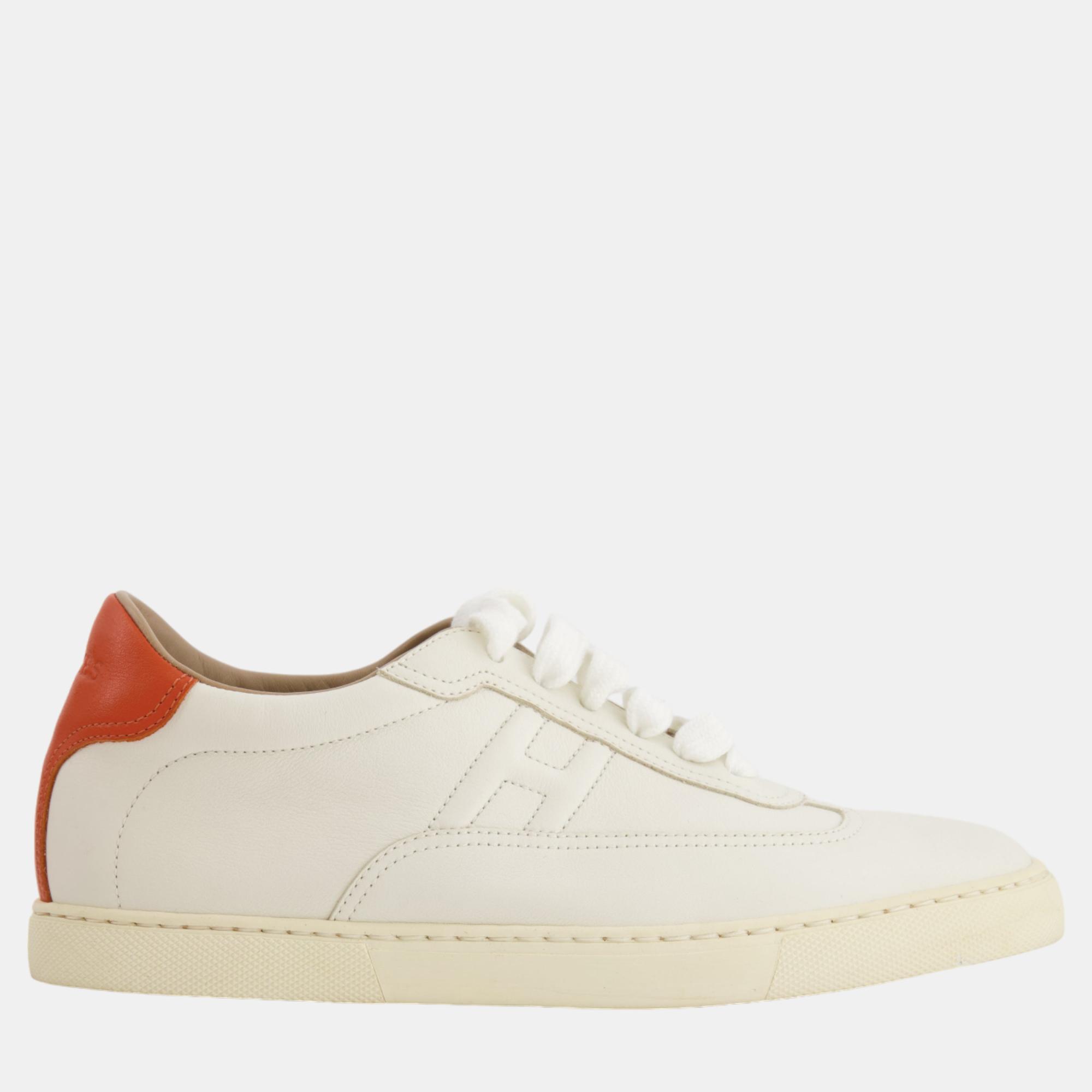 Hermes white and orange calfskin leather quicker trainers size eu 36
