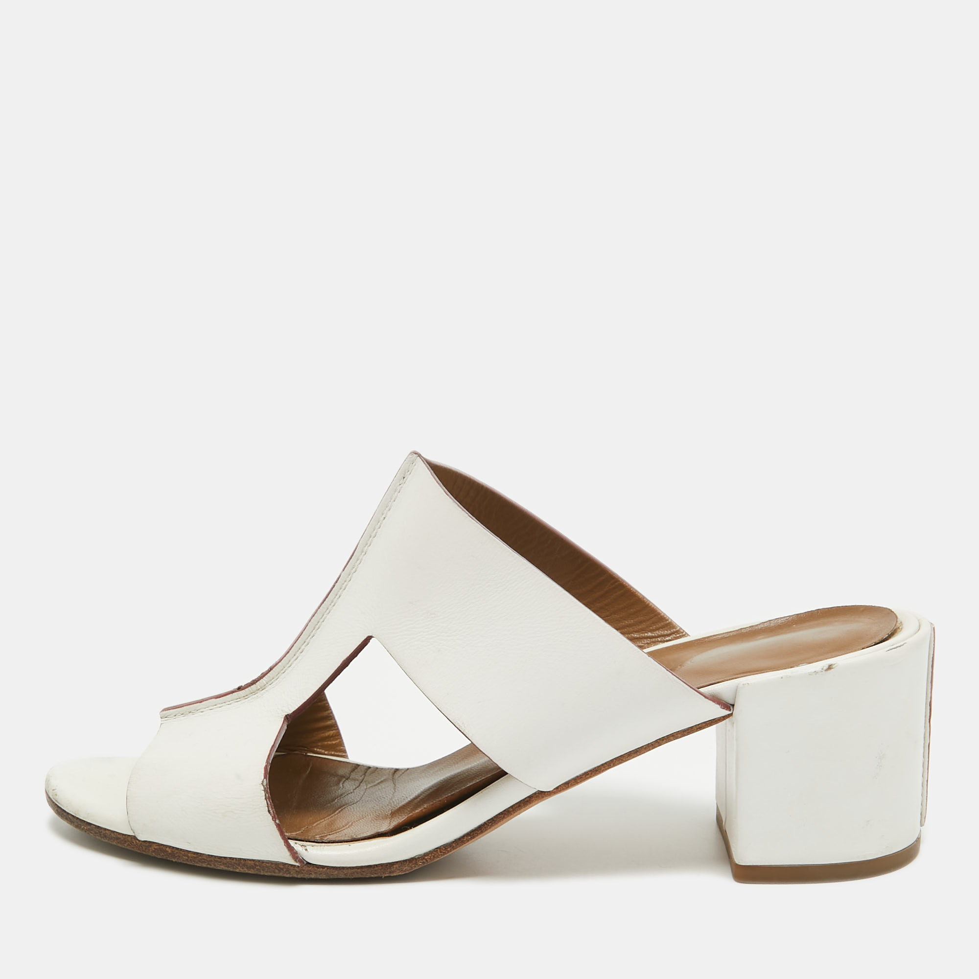 Hermes white leather  ostia sandals size 36.5
