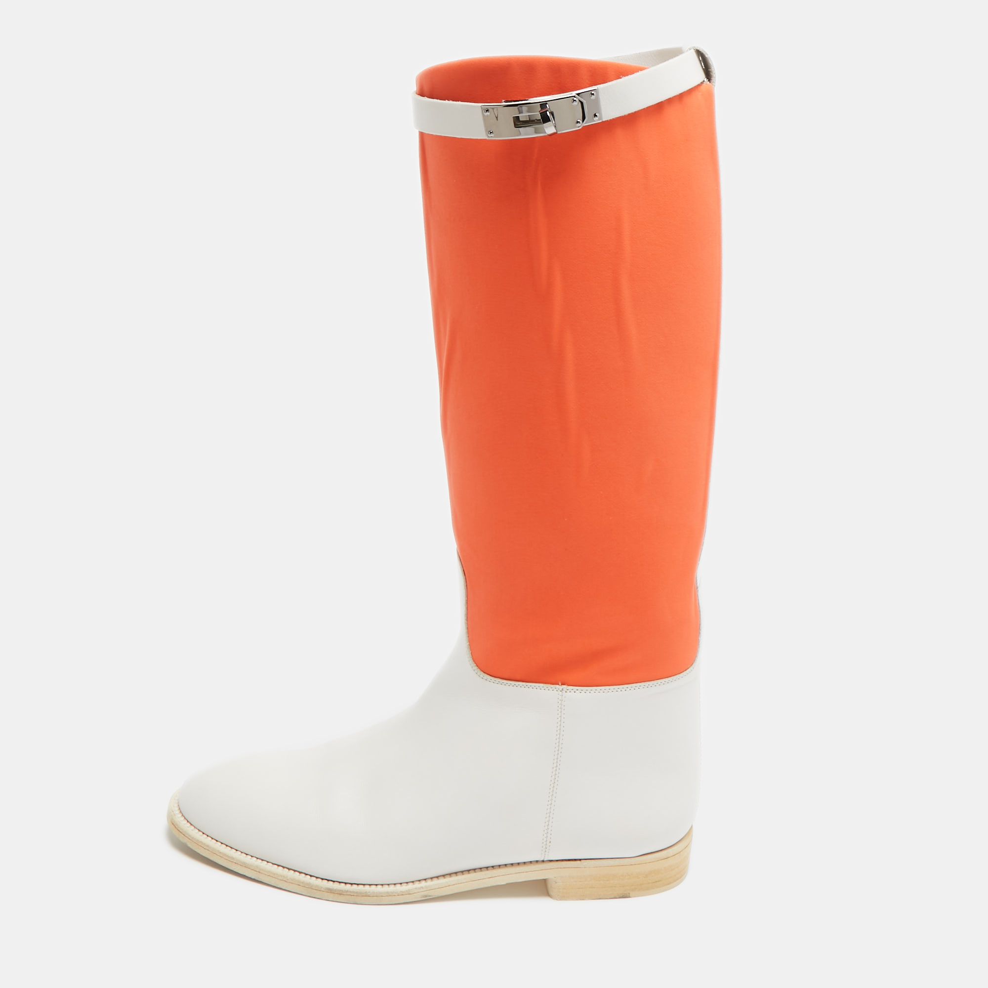 Hermes neon orange/white neoprene and leather jumping boots size 39