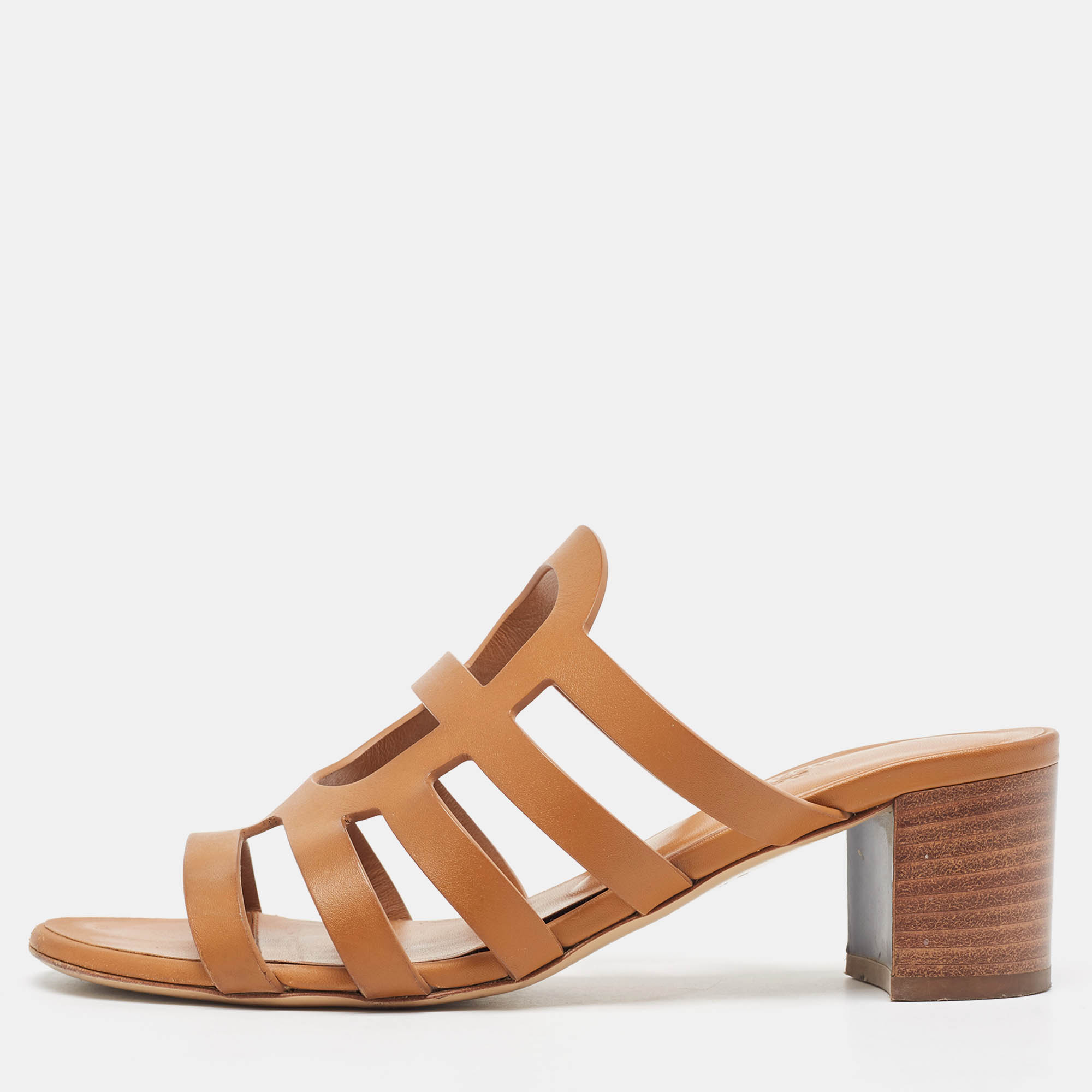 Hermes brown leather celena slide sandals size 37