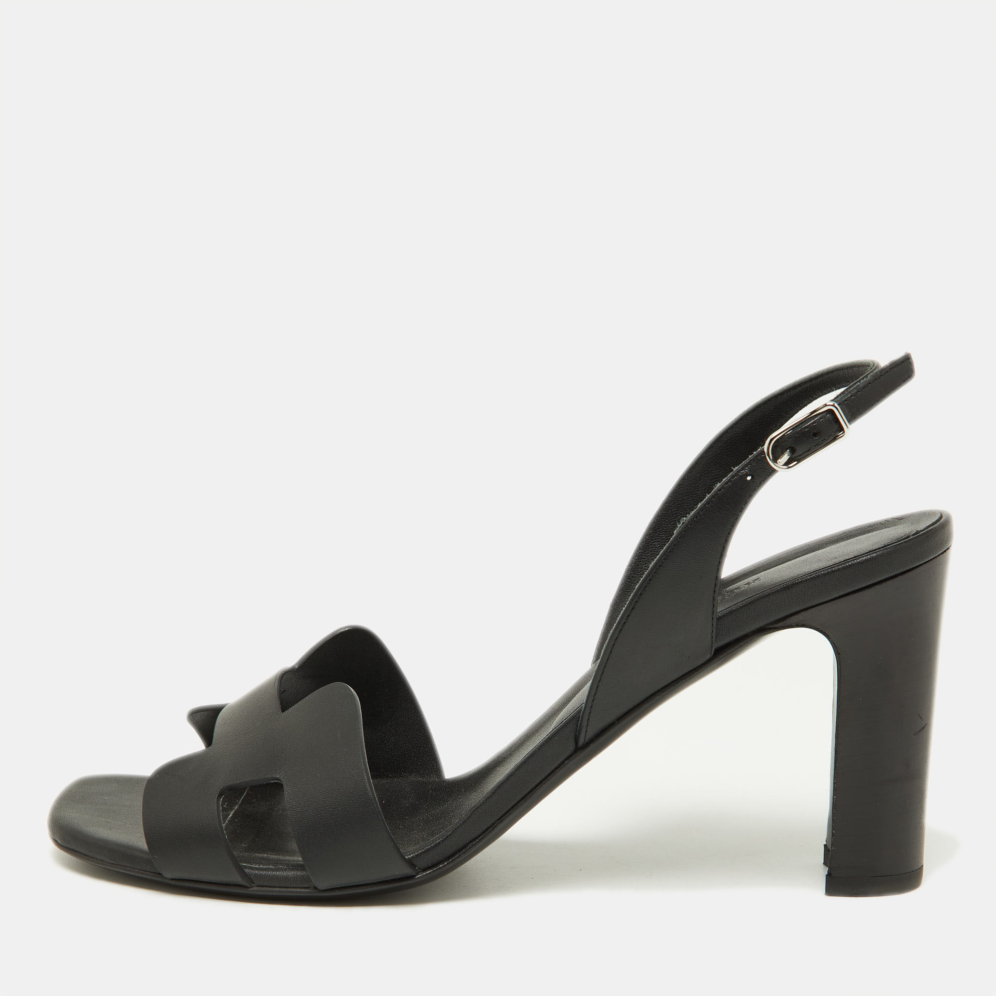 Hermes black leather night slingback sandals size 39.5