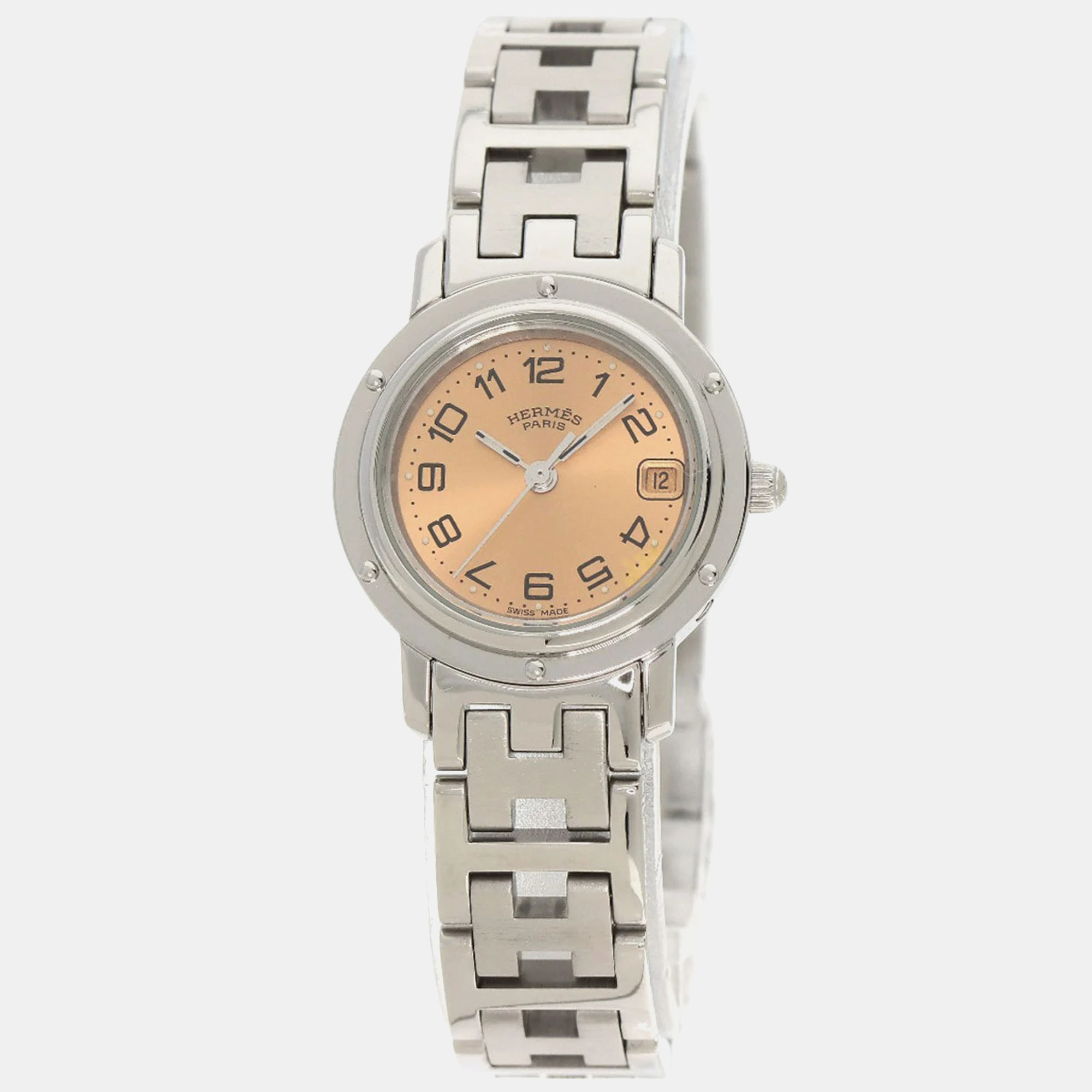 Hermes orange stainless steel clipper cl4.210 quartz women's wristwatch 37 mm