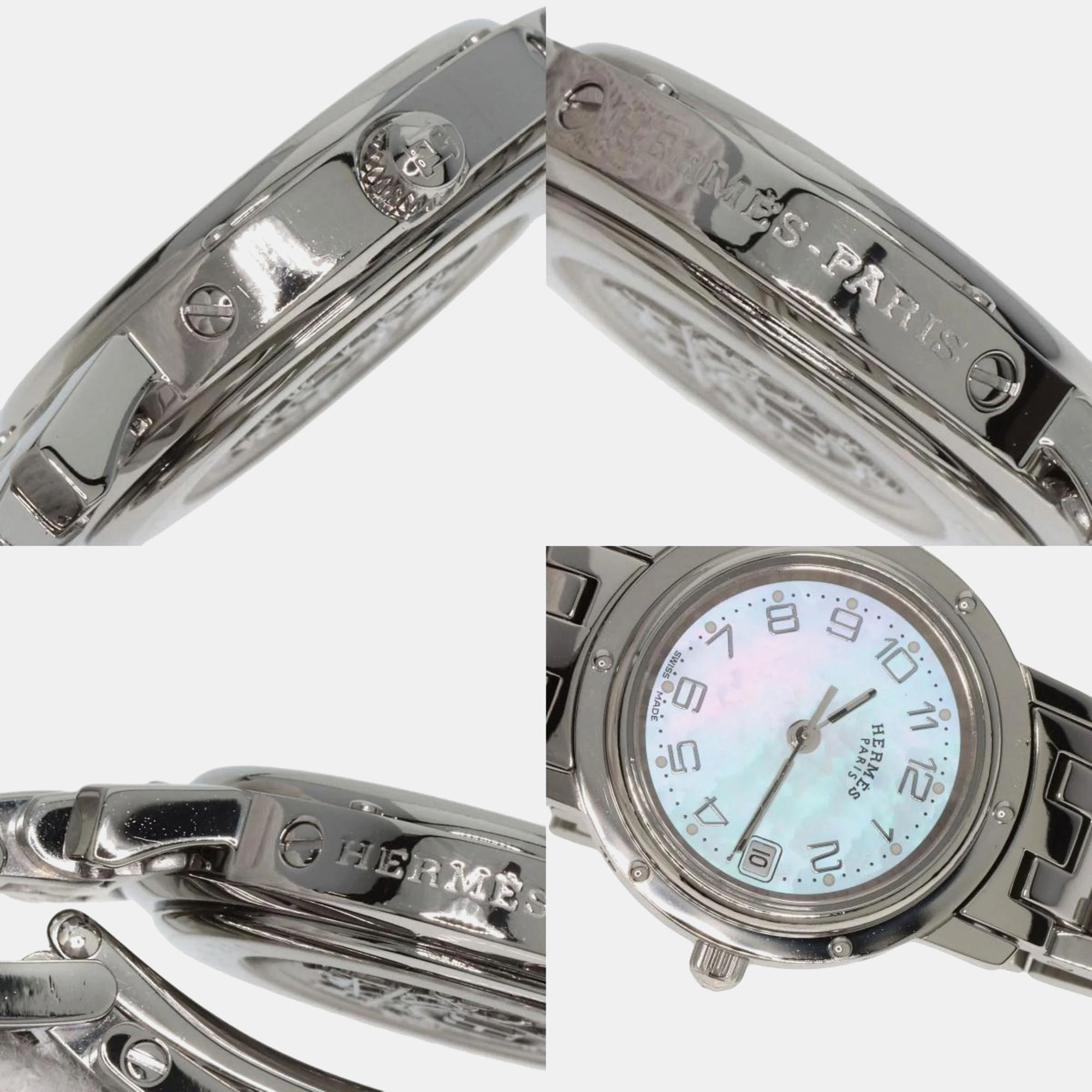 Hermes Silver Stainless Steel Clipper CL4.210 Quartz Women's Wristwatch 29 Mm