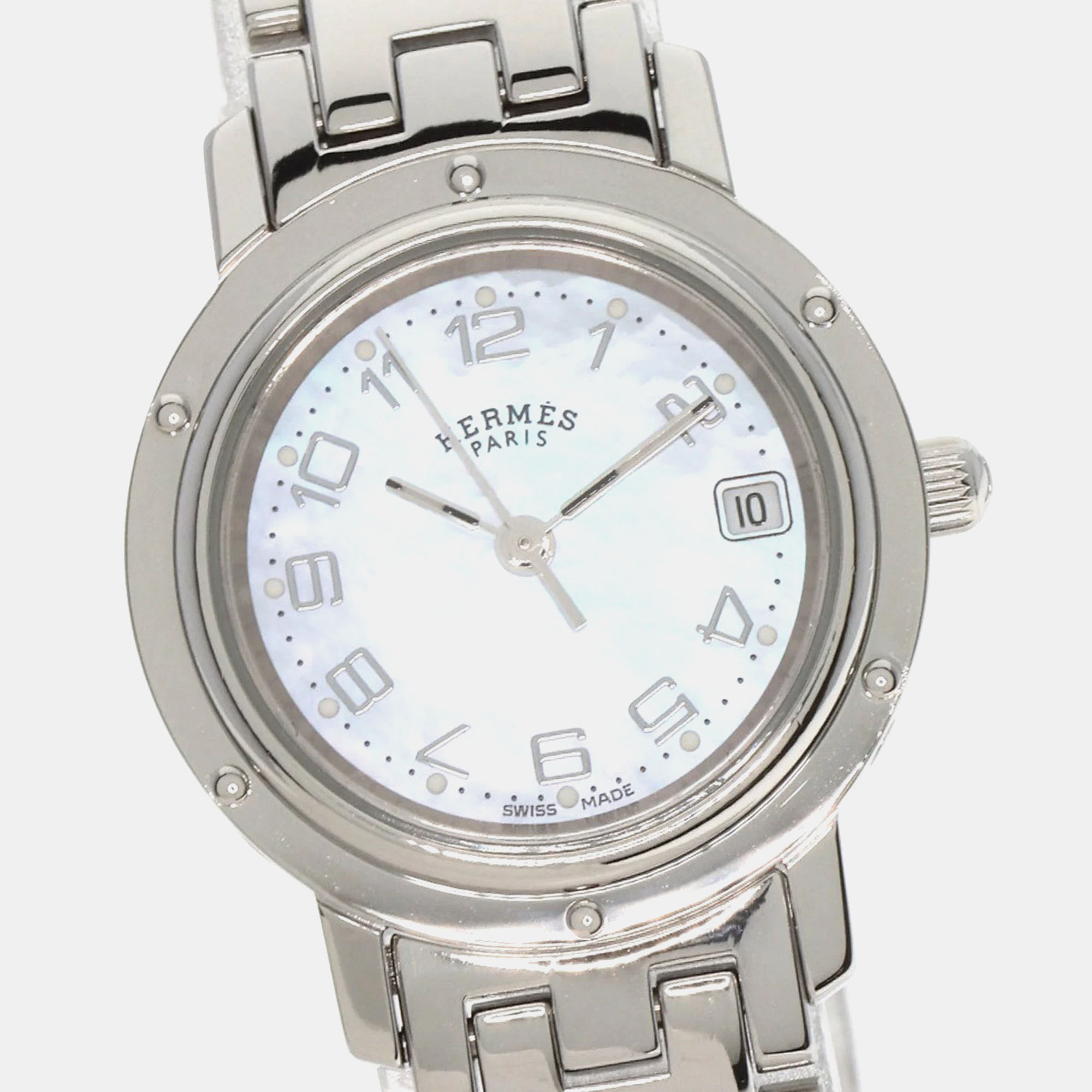 Hermes Silver Stainless Steel Clipper CL4.210 Quartz Women's Wristwatch 29 Mm