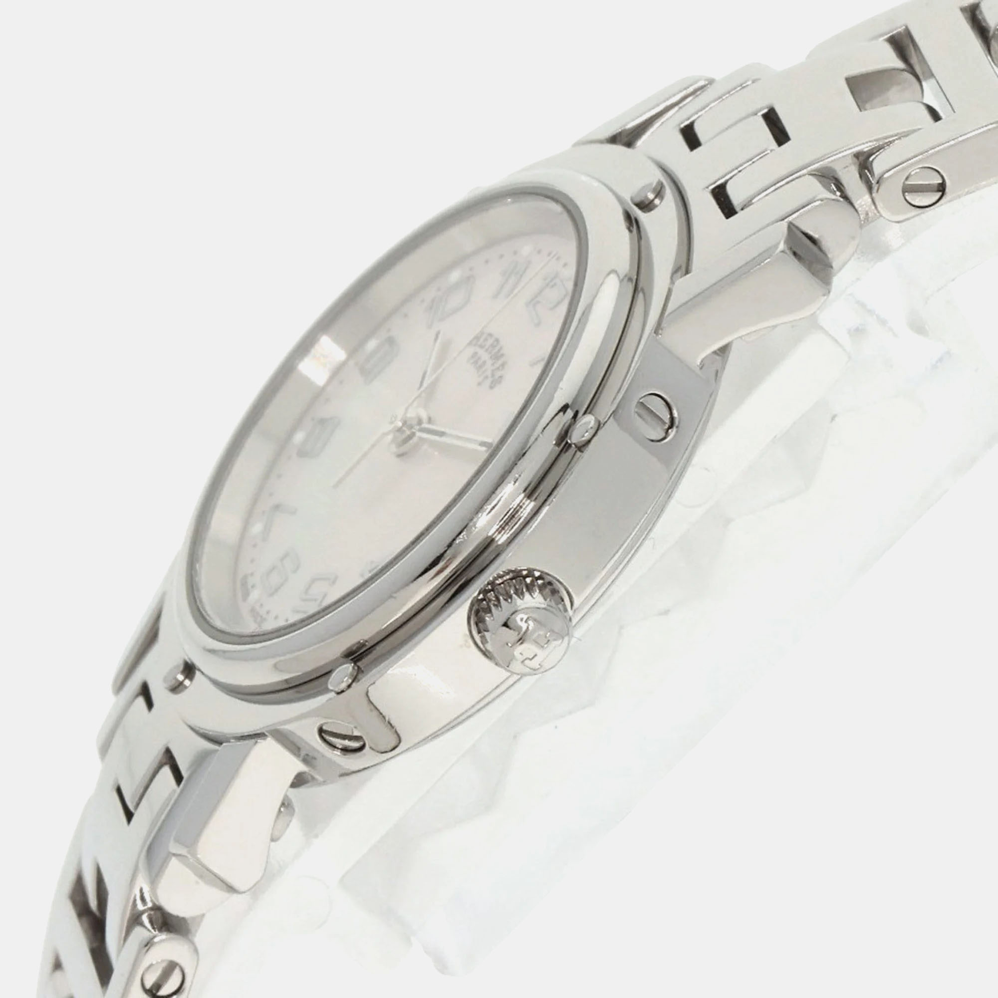 Hermes Silver Stainless Steel Clipper CL4.210 Quartz Women's Wristwatch 29 Mm