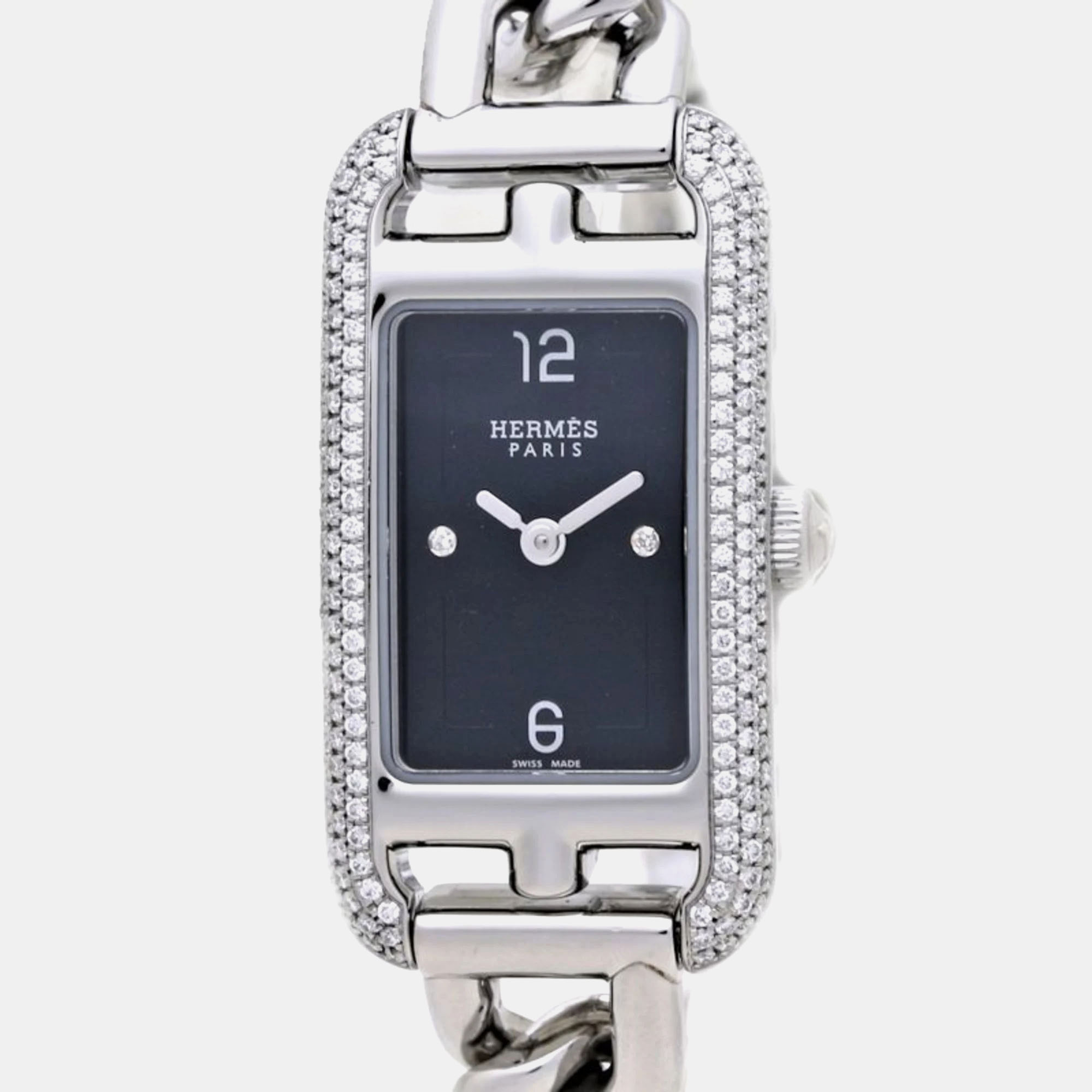 Hermes black stainless steel nantucket na2.130 quartz women's wristwatch 17 mm