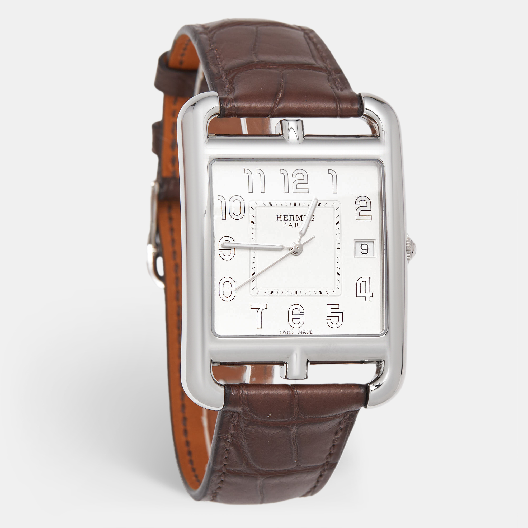 Hermes Silver Stainless Steel Alligator Leather Cape Cod CC1.810 Women's Wristwatch, Brown
Hermes Silver Stainless Steel Alligator Leather Cape Cod CC1.810 Women's Wristwatch, Brown
