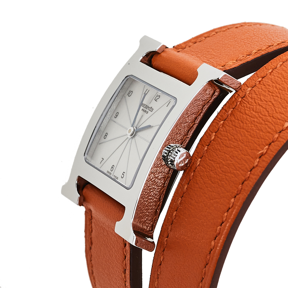 Hermes Silver Stainless Steel Leather Wrap Heure H HH1.210 Women's Wristwatch
Hermes Silver Stainless Steel Leather Wrap Heure H HH1.210 Women's Wristwatch