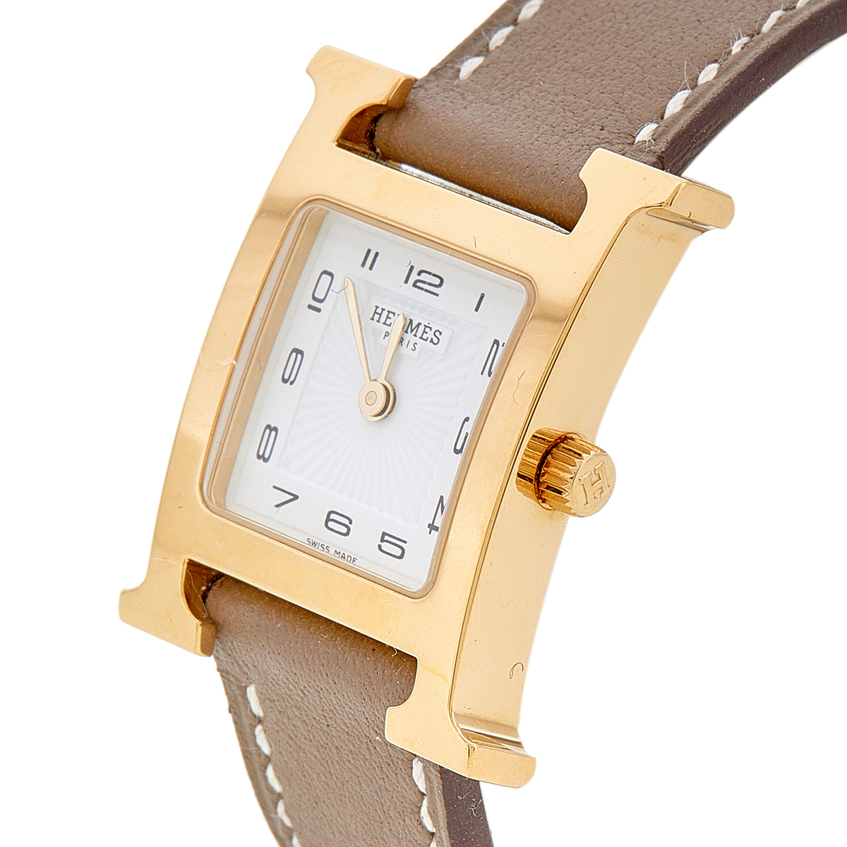 Hermes White Yellow Gold Plated Stainless Steel Leather Heure H HH1201 Women's Wristwatch, Beige
Hermes White Yellow Gold Plated Stainless Steel Leather Heure H HH1201 Women's Wristwatch, Beige