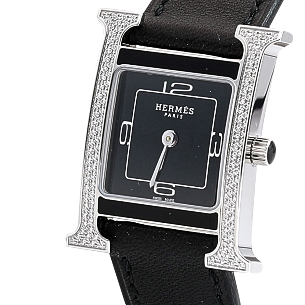 Hermes Black Stainless Steel Diamond Leather Heure H W046478WW00 Women's Wristwatch
Hermes Black Stainless Steel Diamond Leather Heure H W046478WW00 Women's Wristwatch