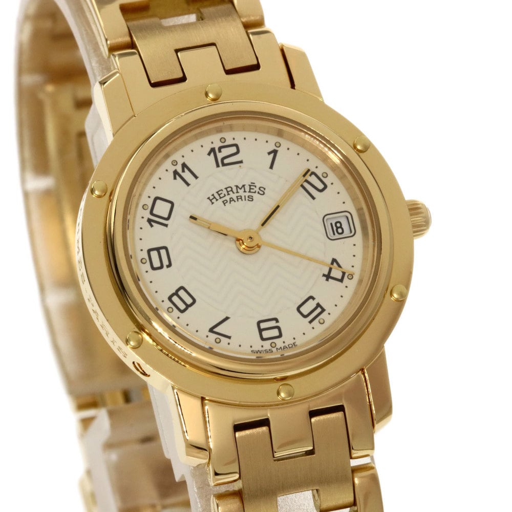Hermes Silver Yellow Gold Plated Stainless Steel Clipper CL4.285 Women's Wristwatch 24 Mm