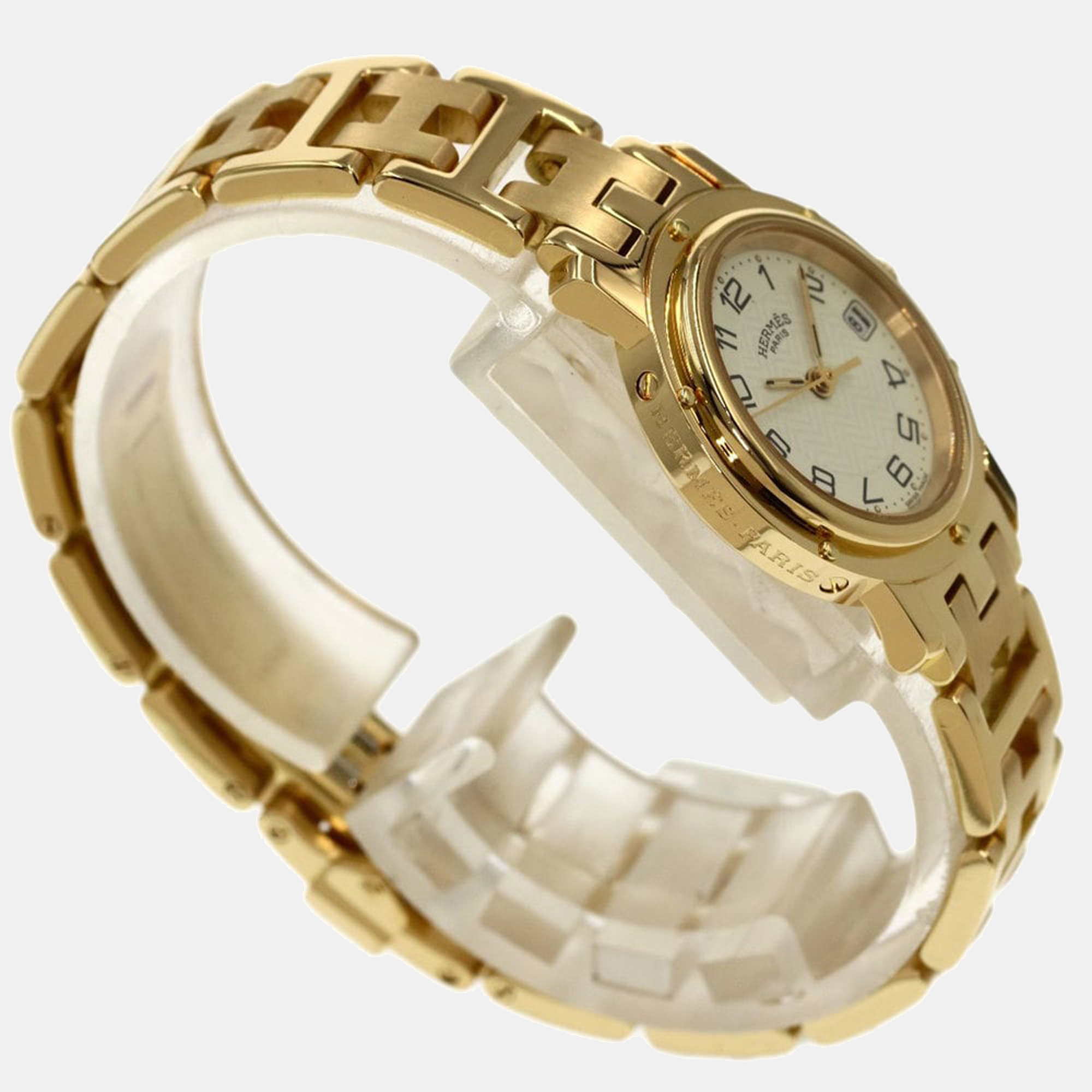 Hermes Silver Yellow Gold Plated Stainless Steel Clipper CL4.285 Women's Wristwatch 24 Mm