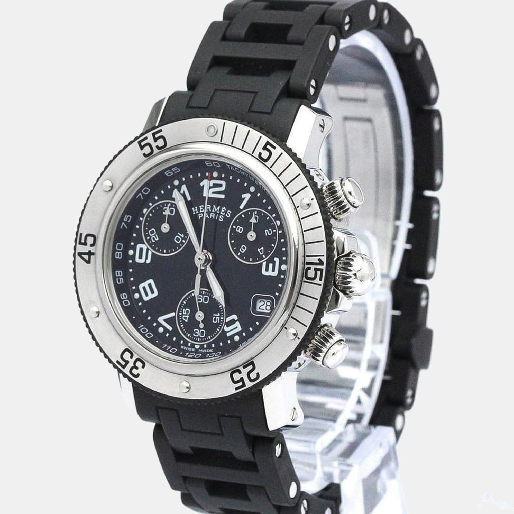 Hermes Black Stainless Steel Clipper CL2.315 Women's Wristwatch 30 Mm