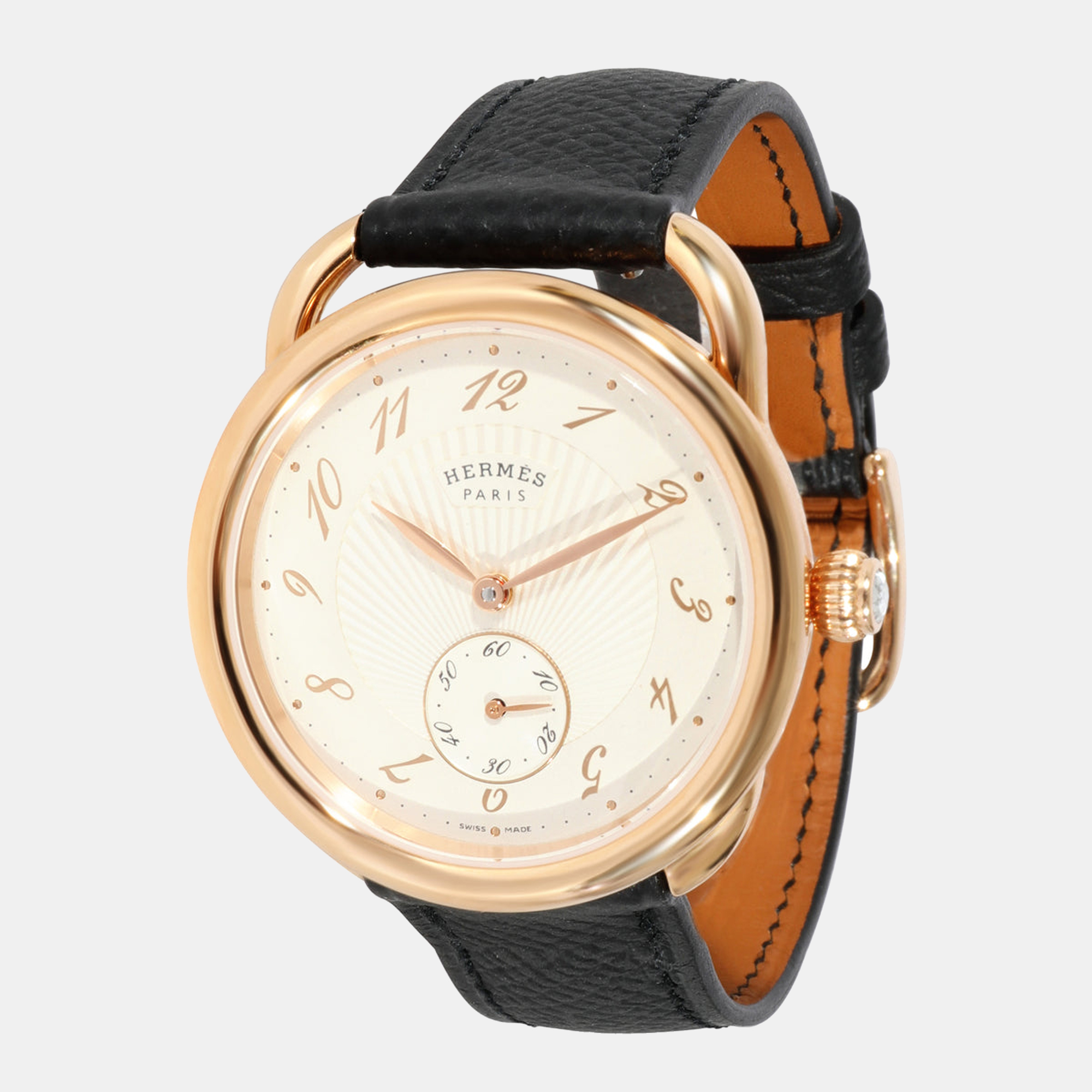Hermes Silver 18K Rose Gold Arceau Ecuyere AR6.670.221.MN0 Women's Wristwatch 34 Mm