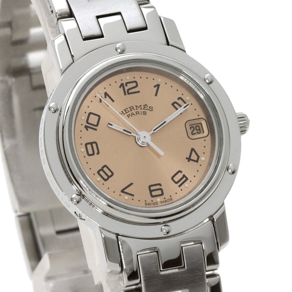 Hermes Orange Stainless Steel Clipper CL4.210 Women's Wristwatch 24 Mm